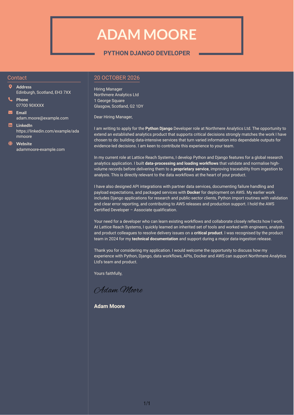 Cover letter example — page 1