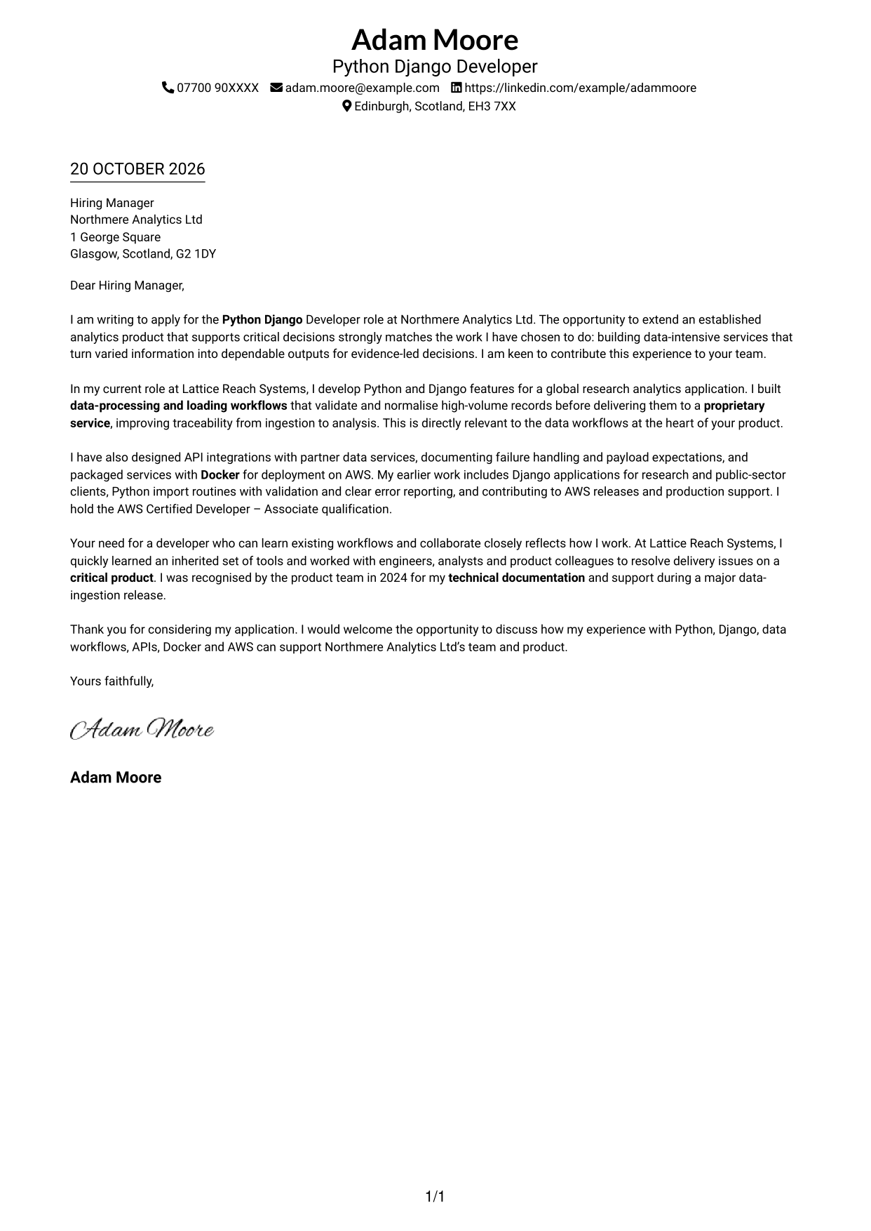 Cover letter example — page 1