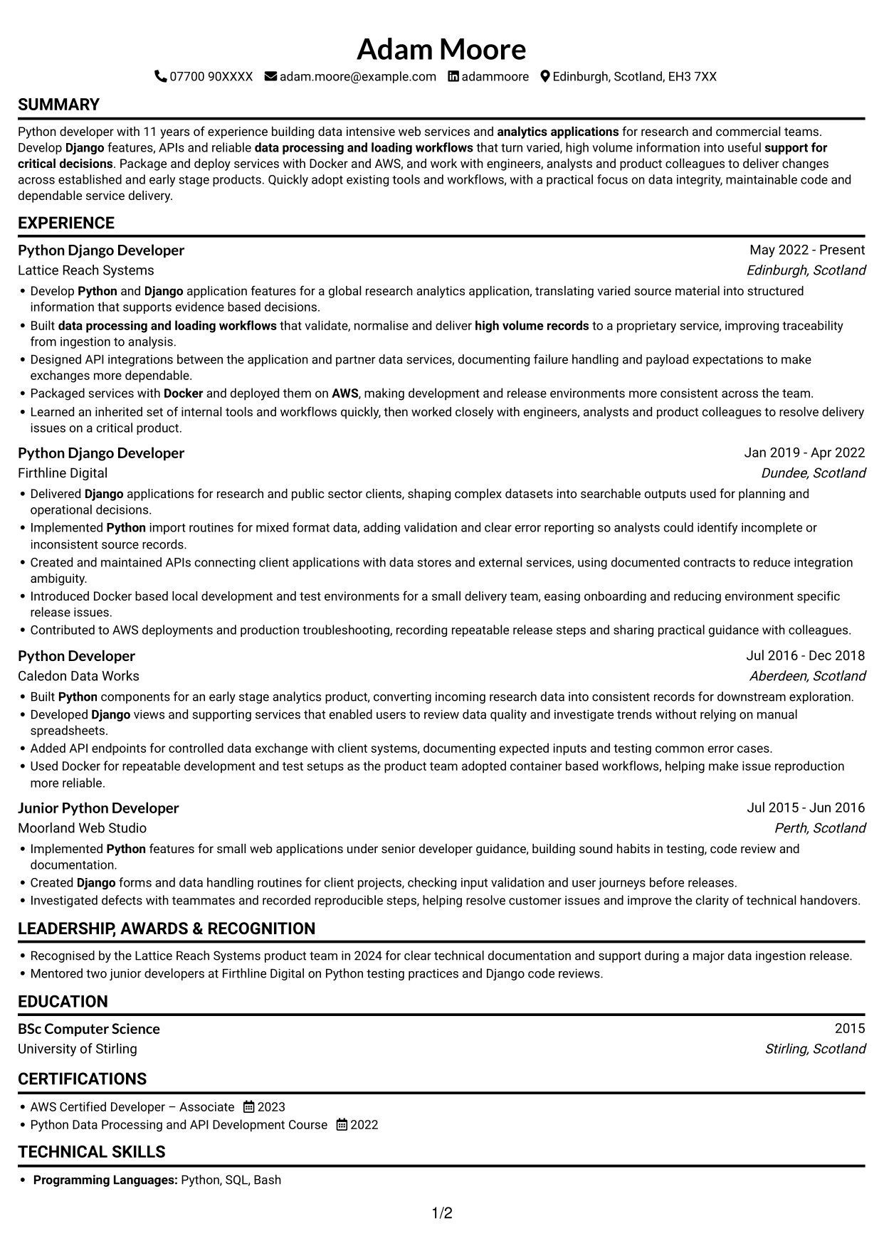 CV example — page 1