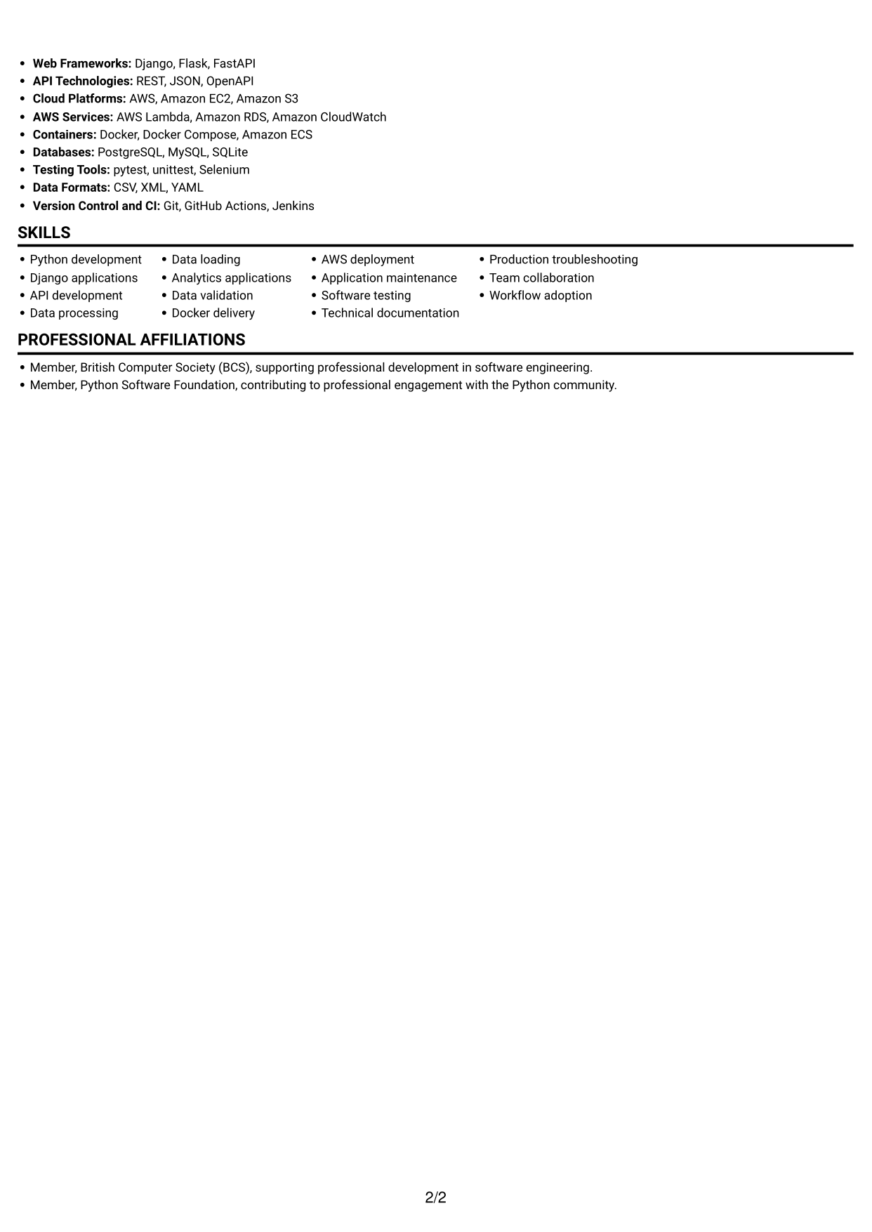 CV example — page 2