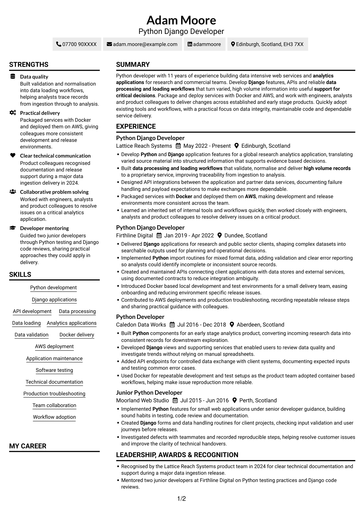 CV example — page 1