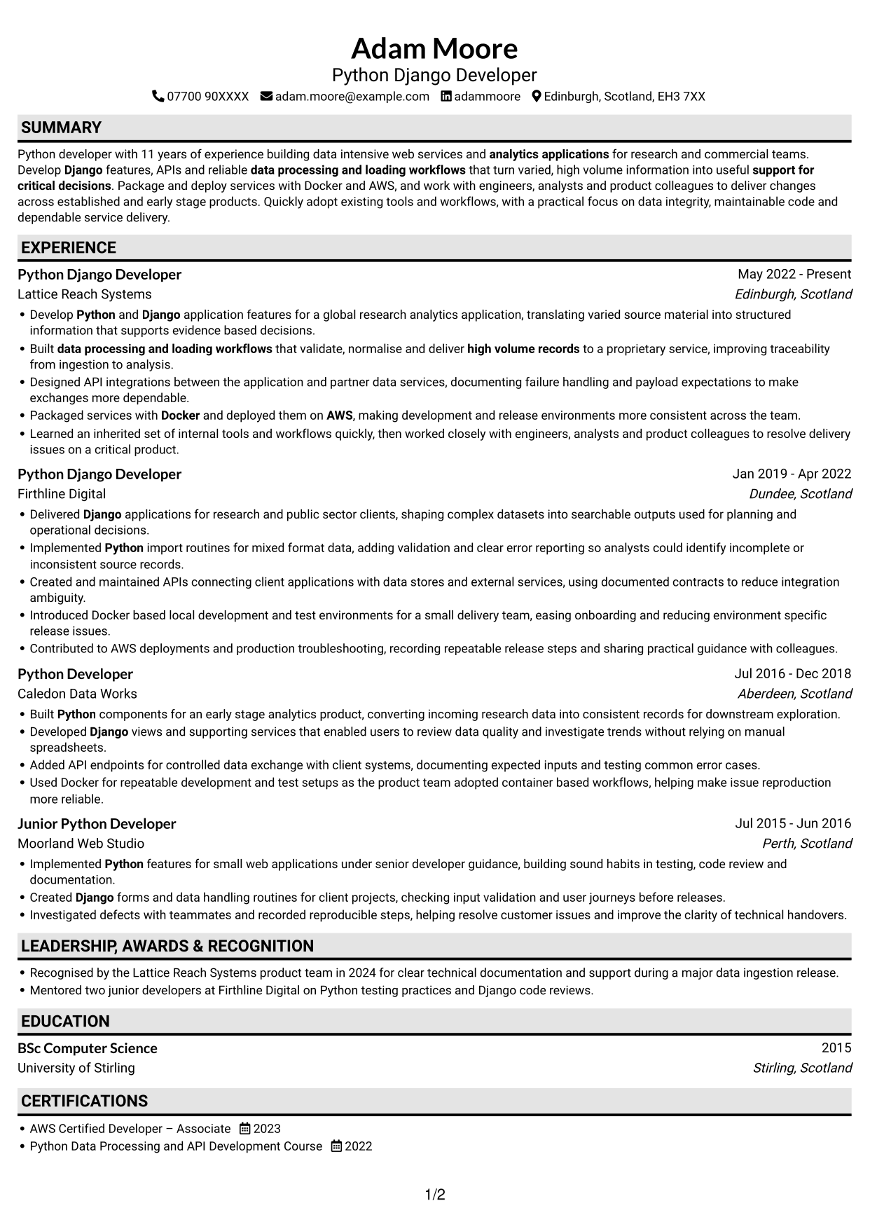 CV example — page 1
