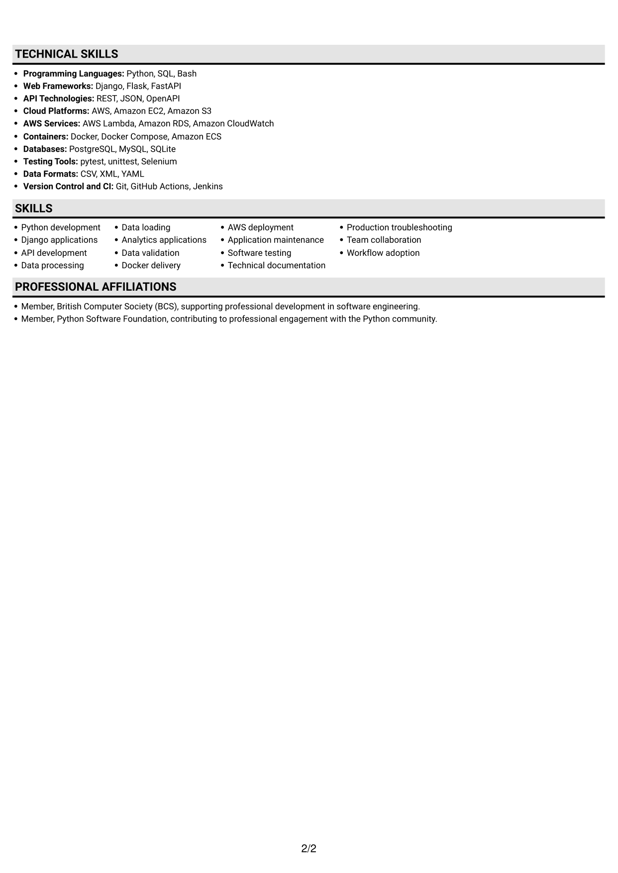 CV example — page 2