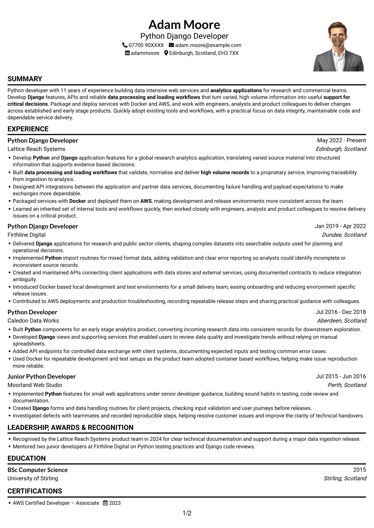 CV example — page 1
