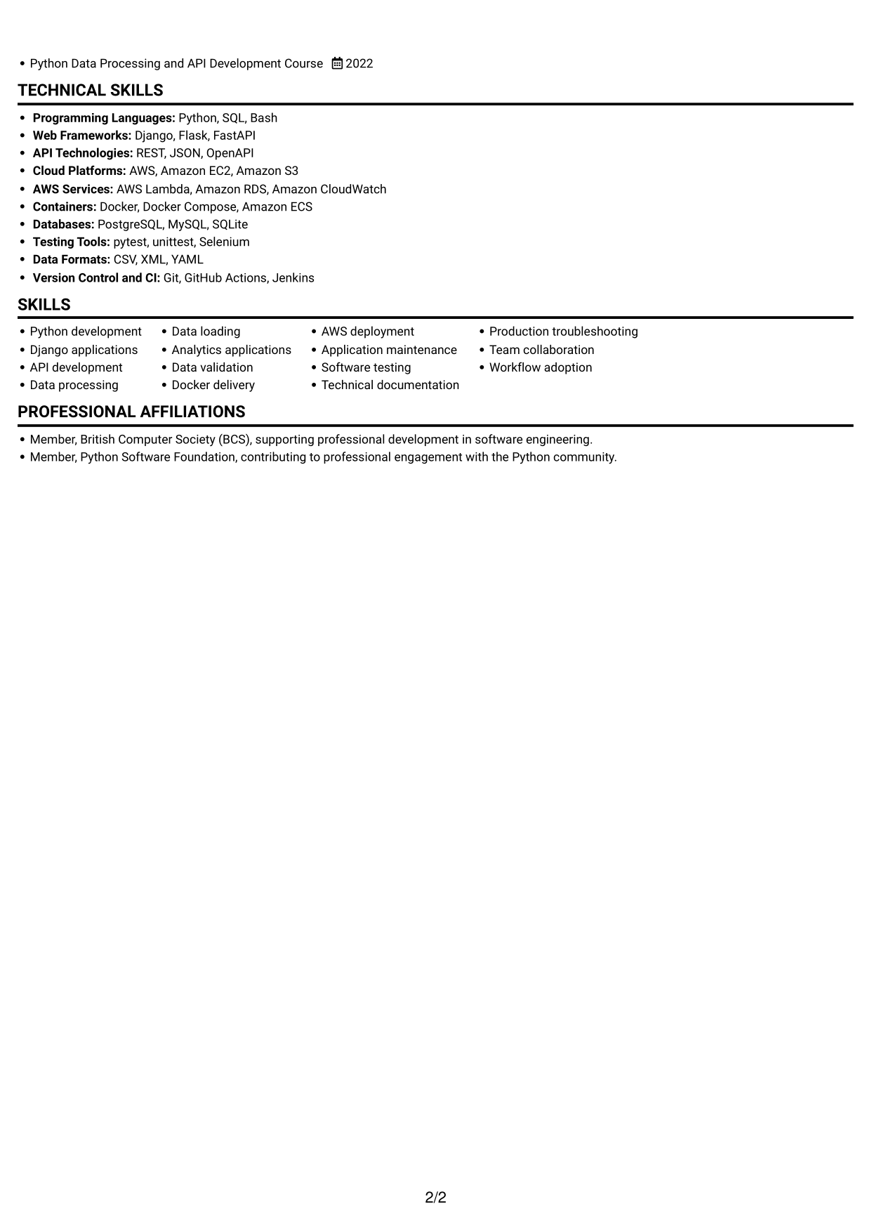 CV example — page 2