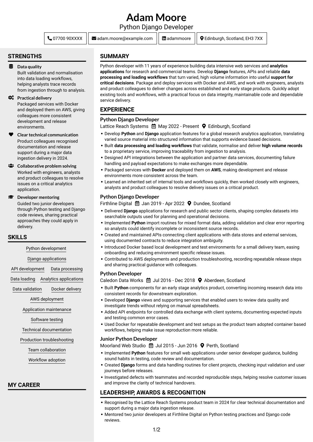 CV example — page 1