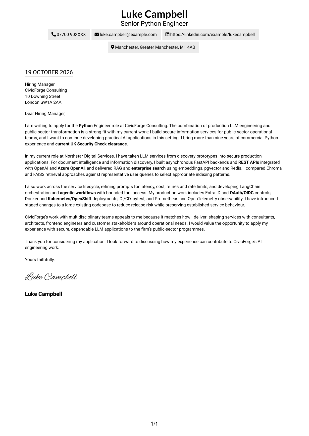Cover letter example — page 1