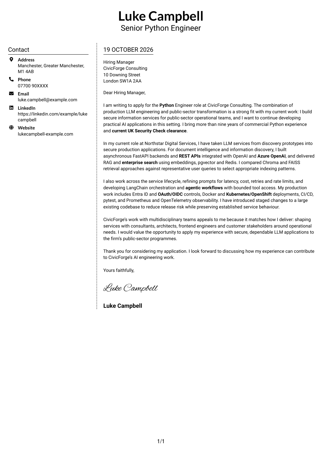 Cover letter example — page 1