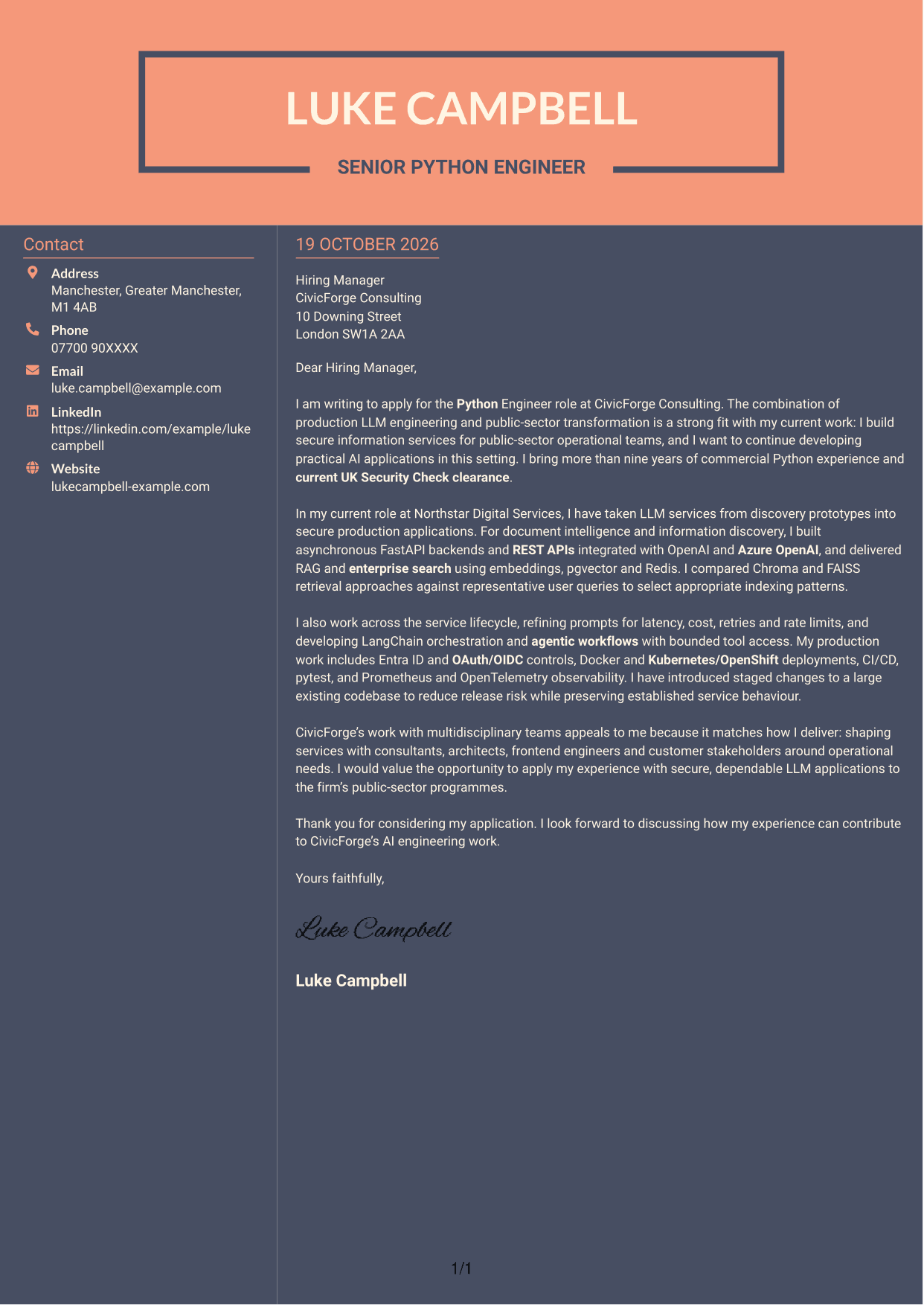Cover letter example — page 1