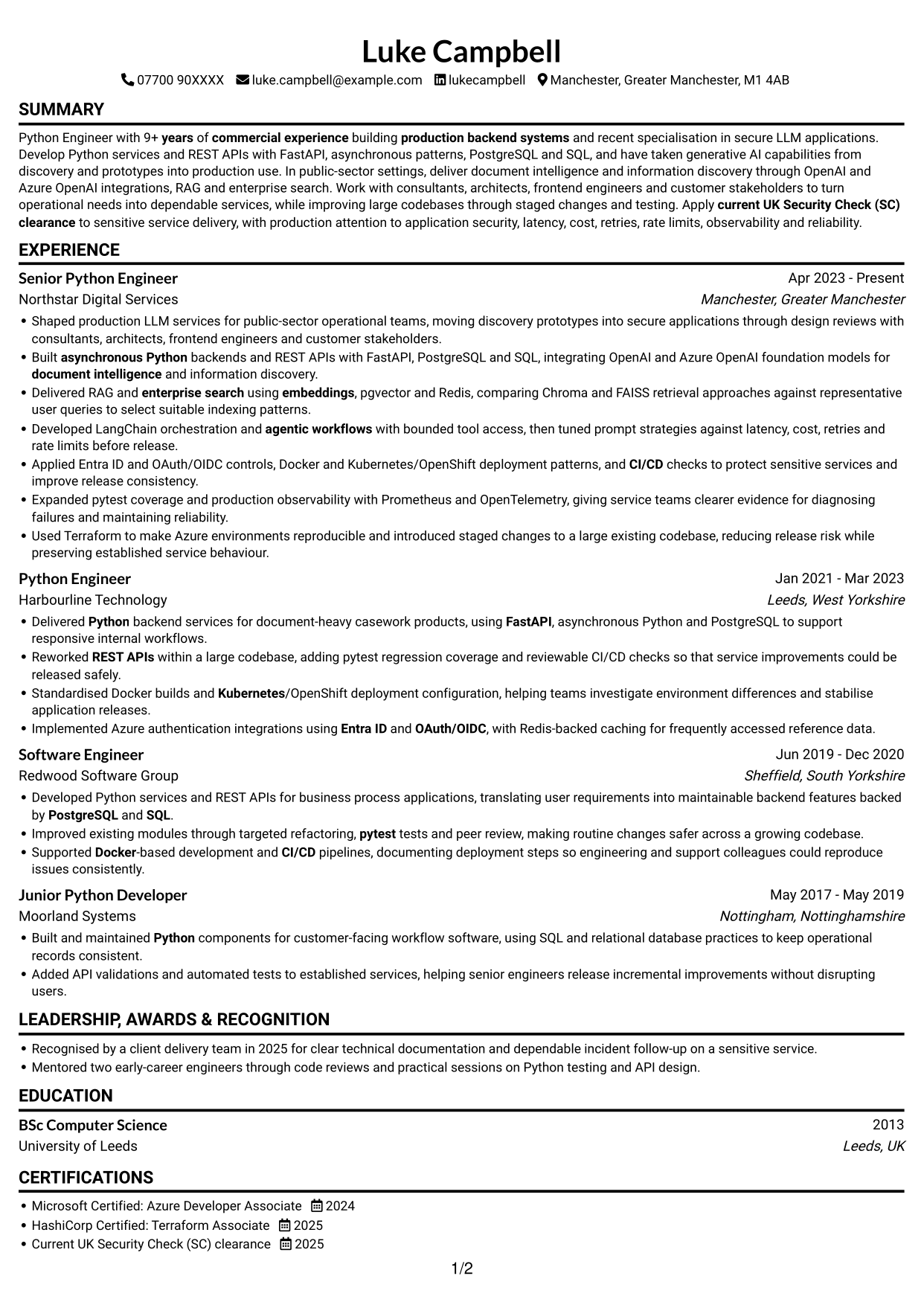CV example — page 1
