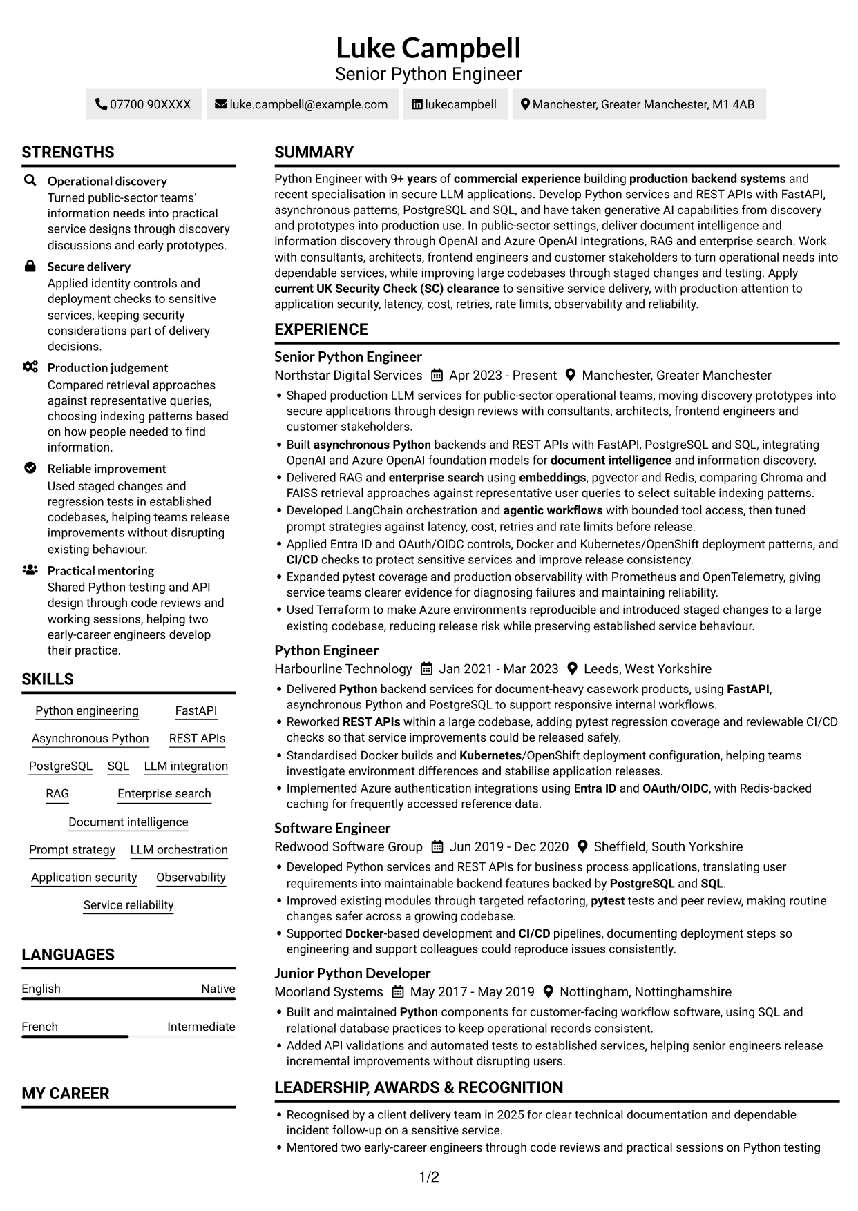CV example — page 1