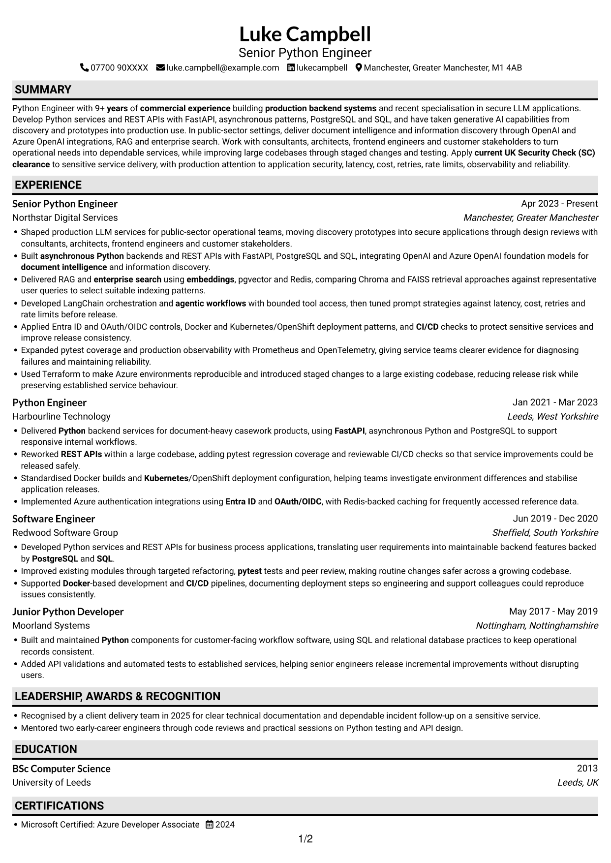 CV example — page 1