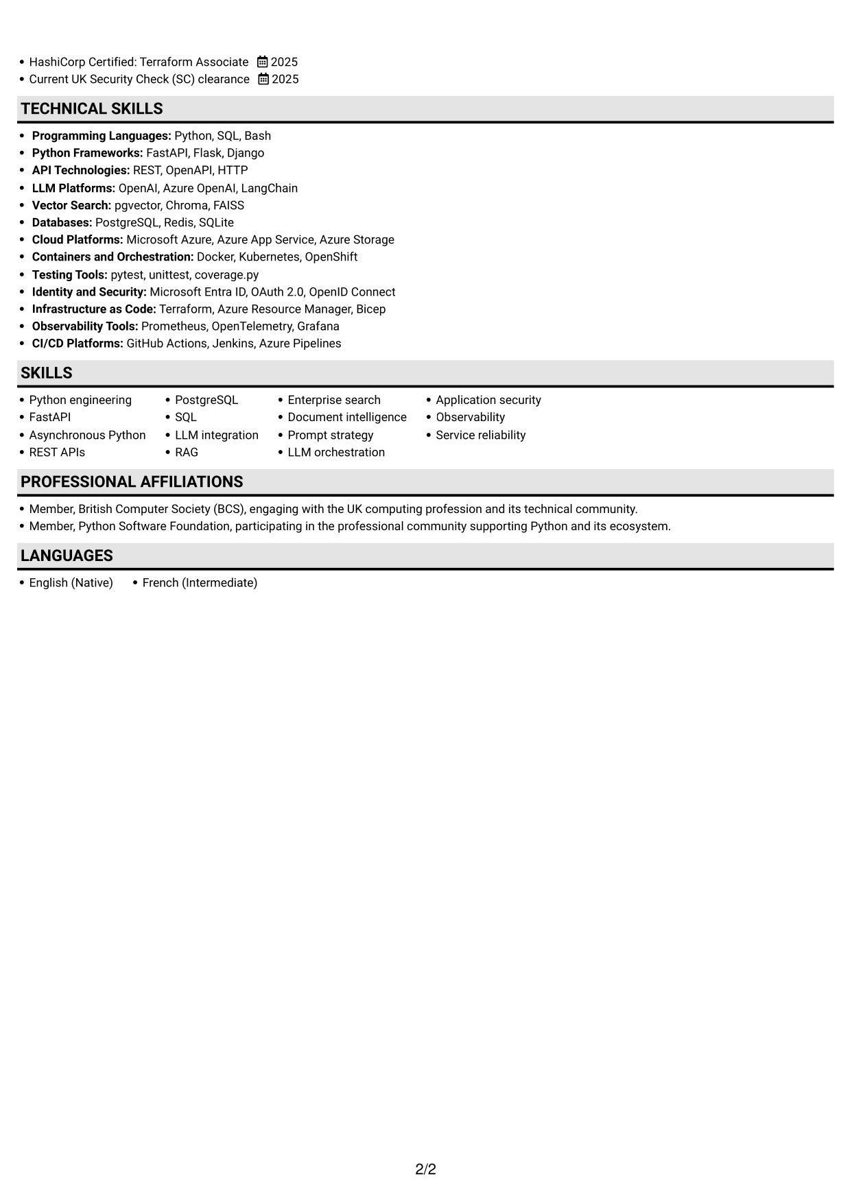 CV example — page 2