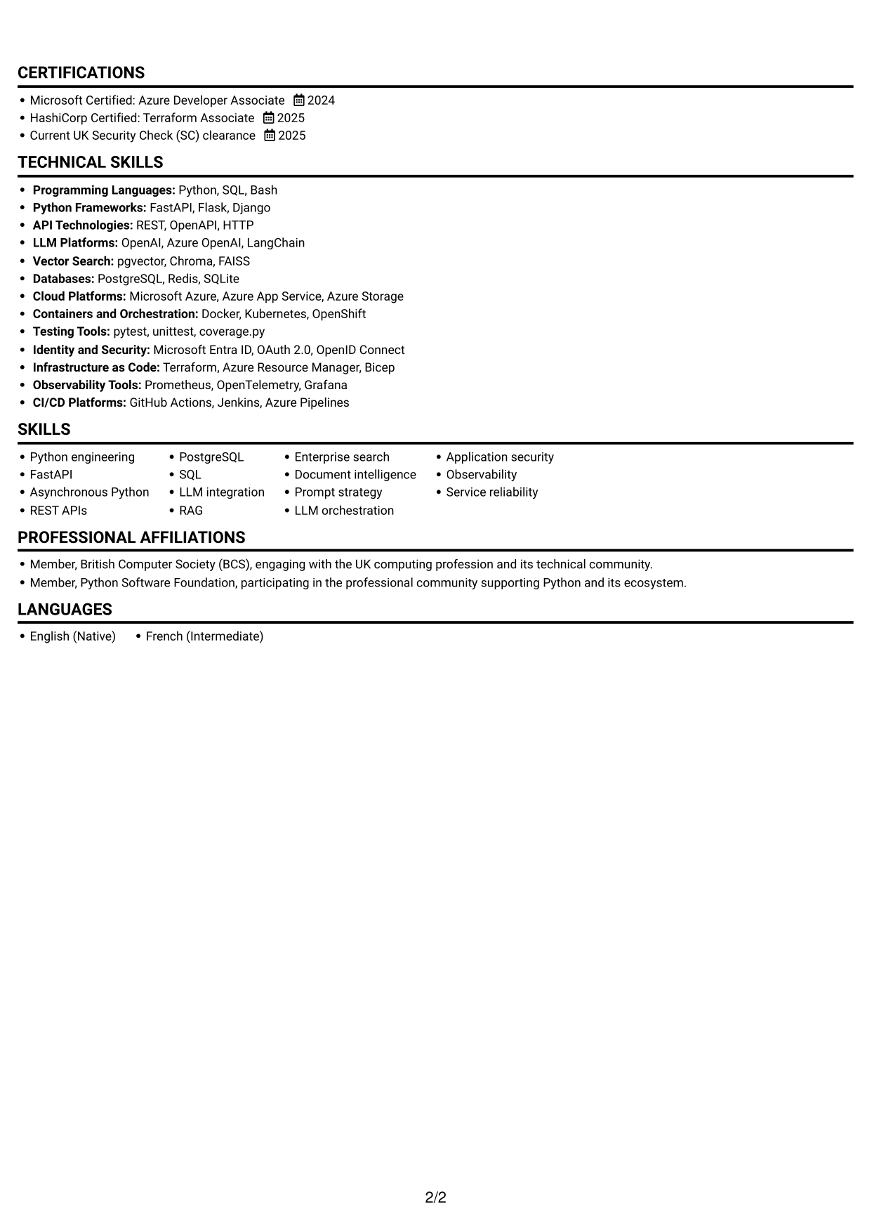 CV example — page 2