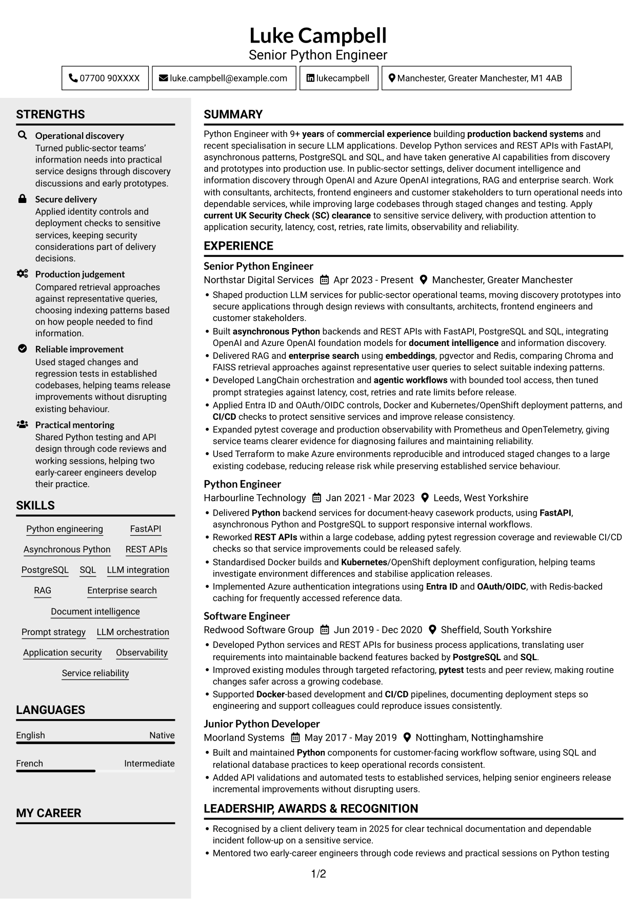 CV example — page 1