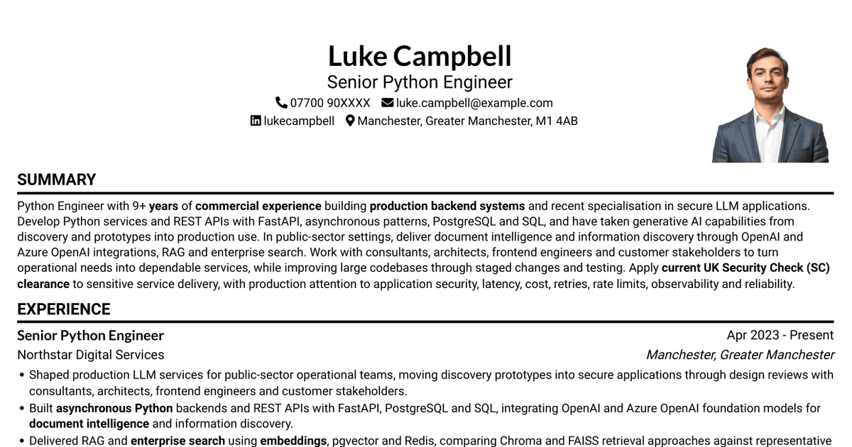 7 Python Engineer - LLM Applications CV Templates with Example