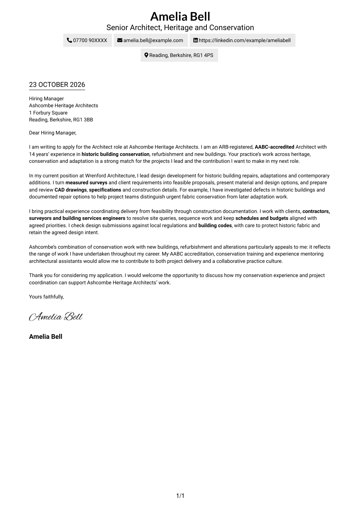 Cover letter example — page 1