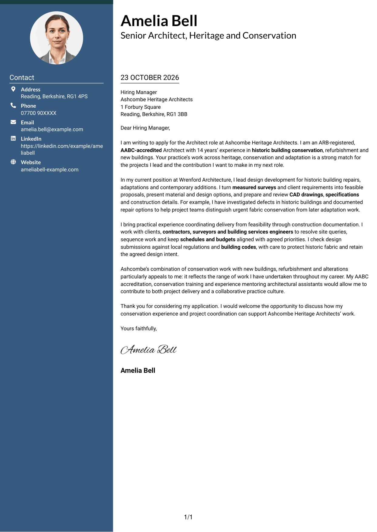 Cover letter example — page 1