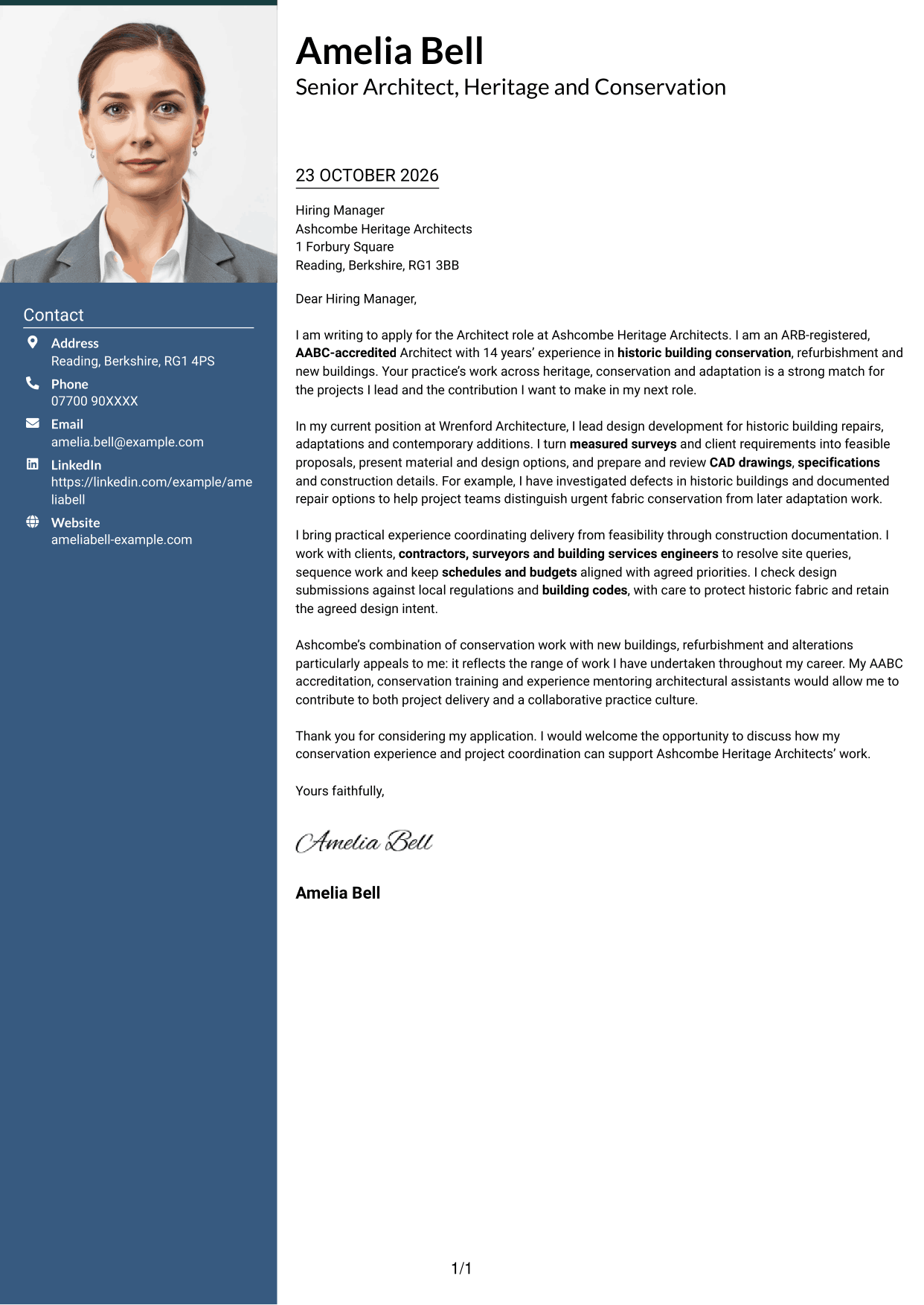 Cover letter example — page 1