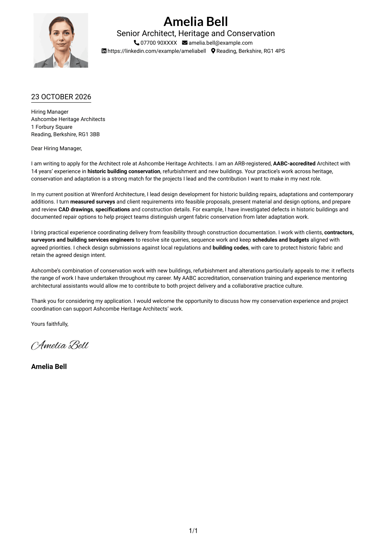 Cover letter example — page 1