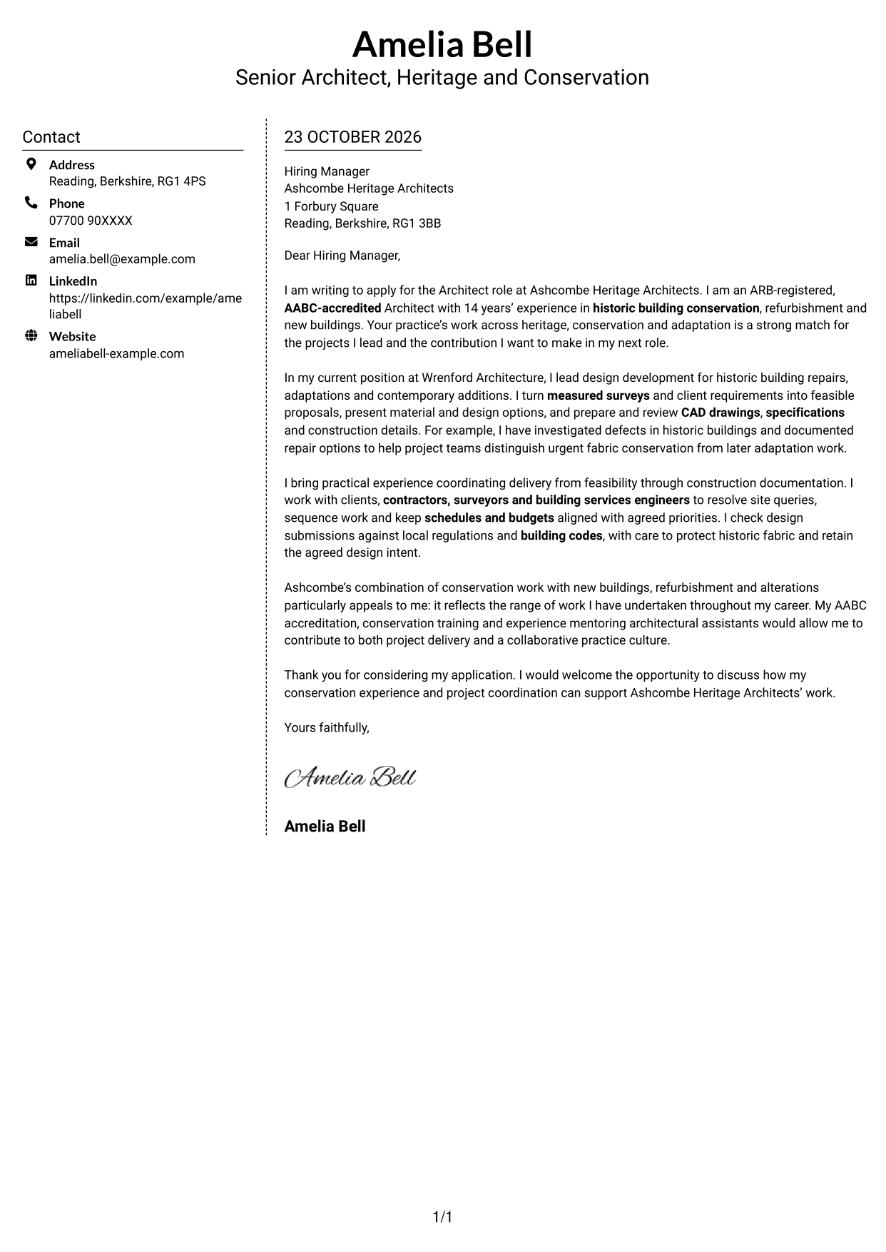 Cover letter example — page 1