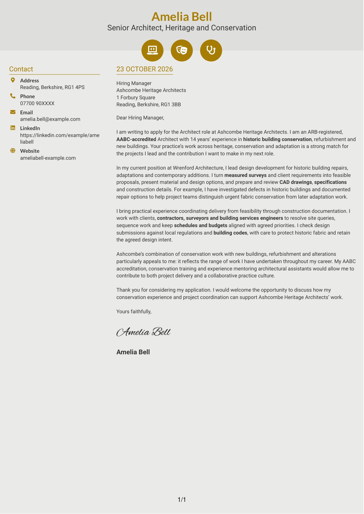 Cover letter example — page 1
