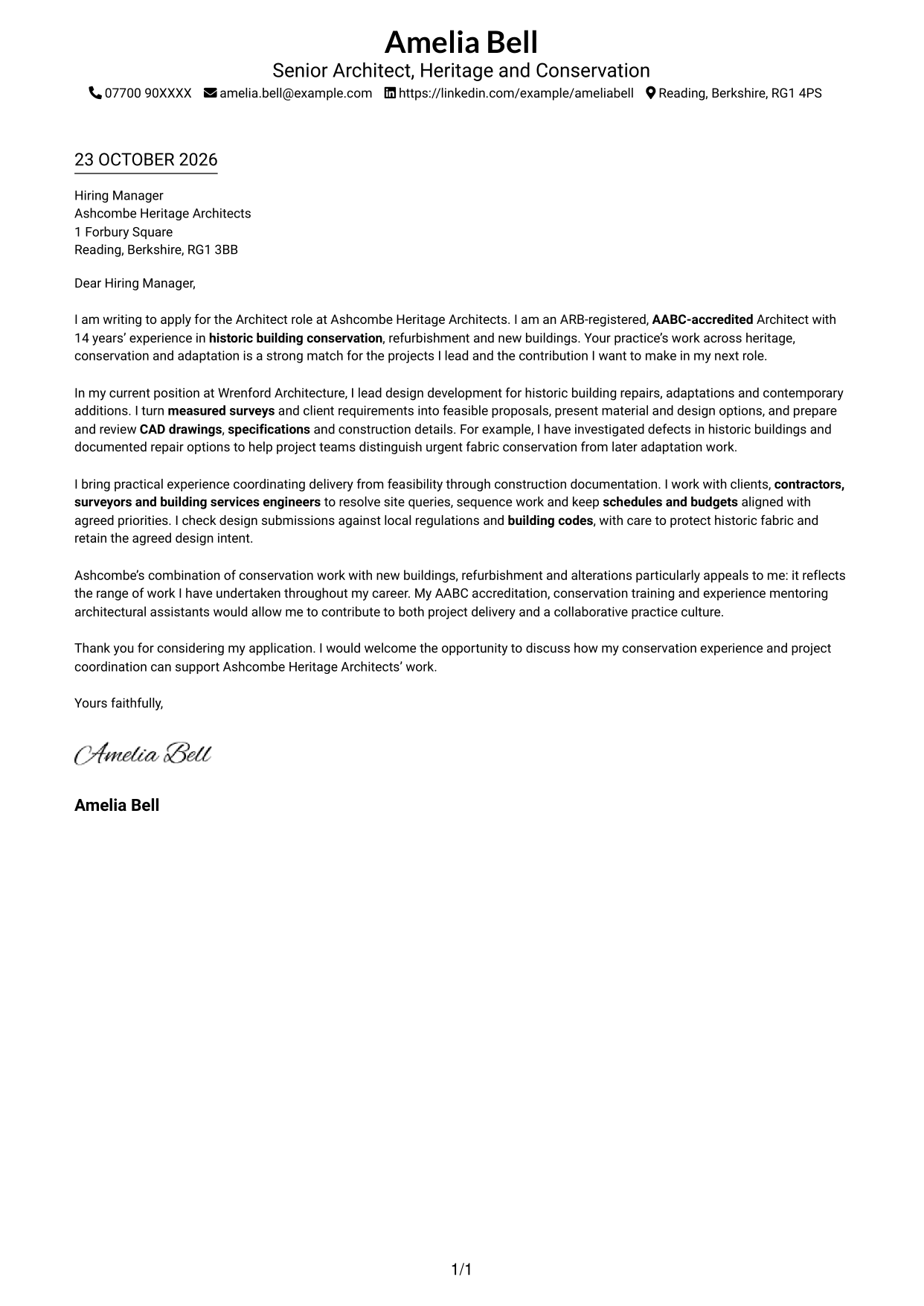 Cover letter example — page 1