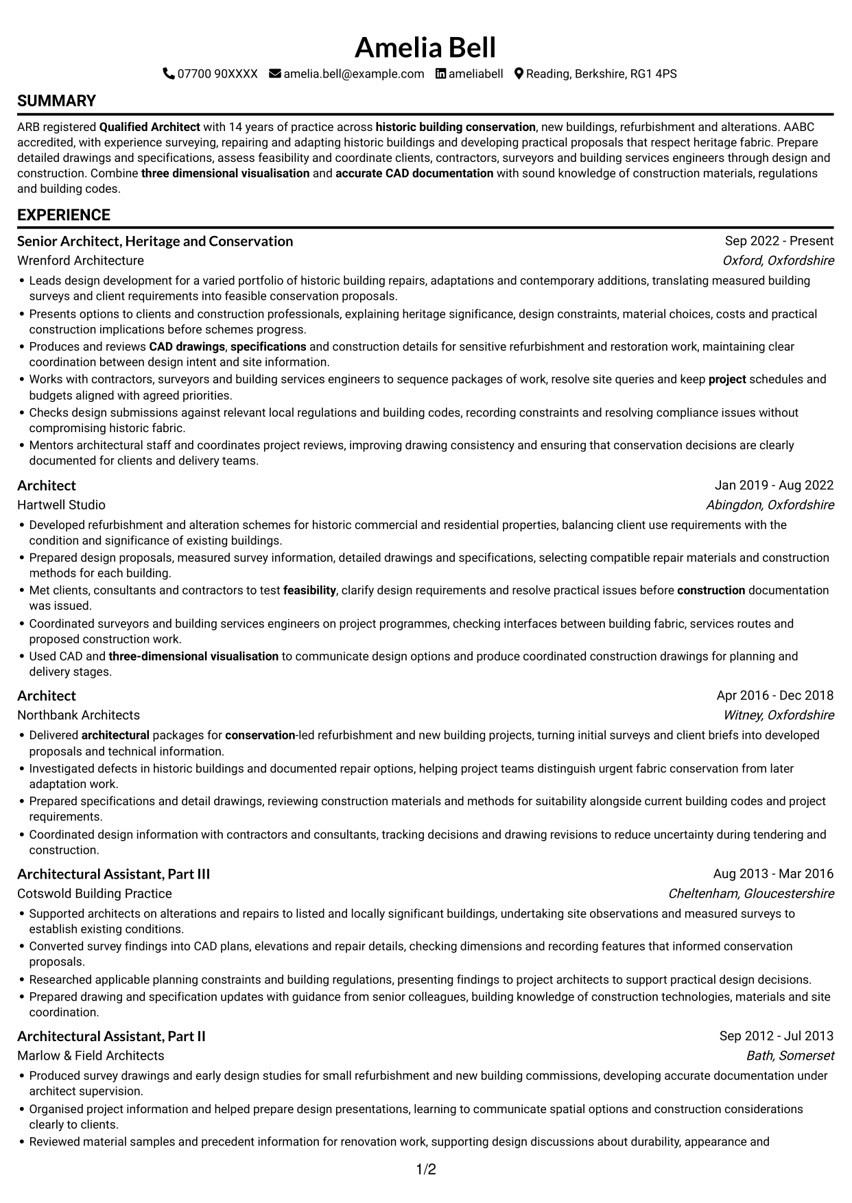 CV example — page 1