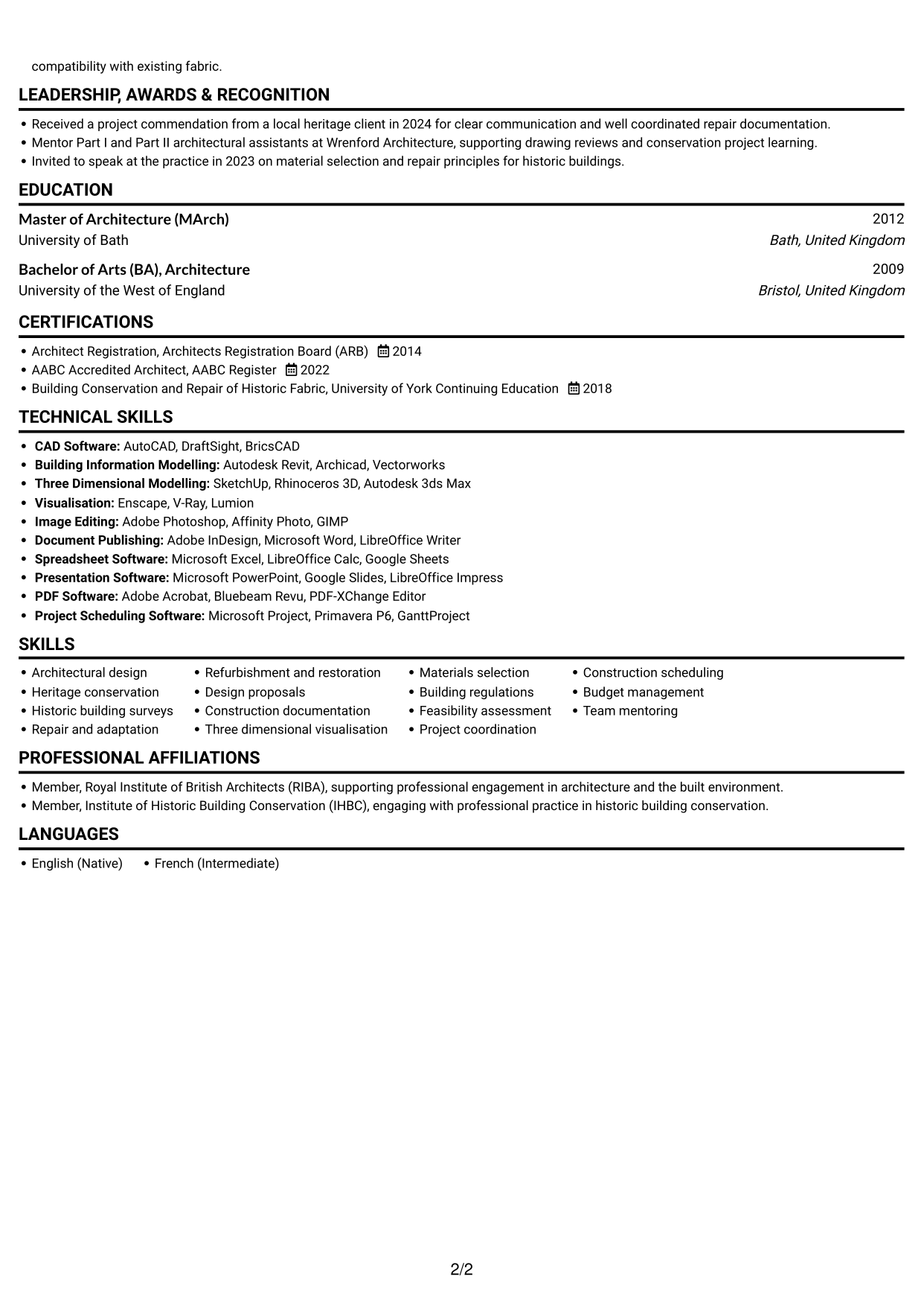 CV example — page 2