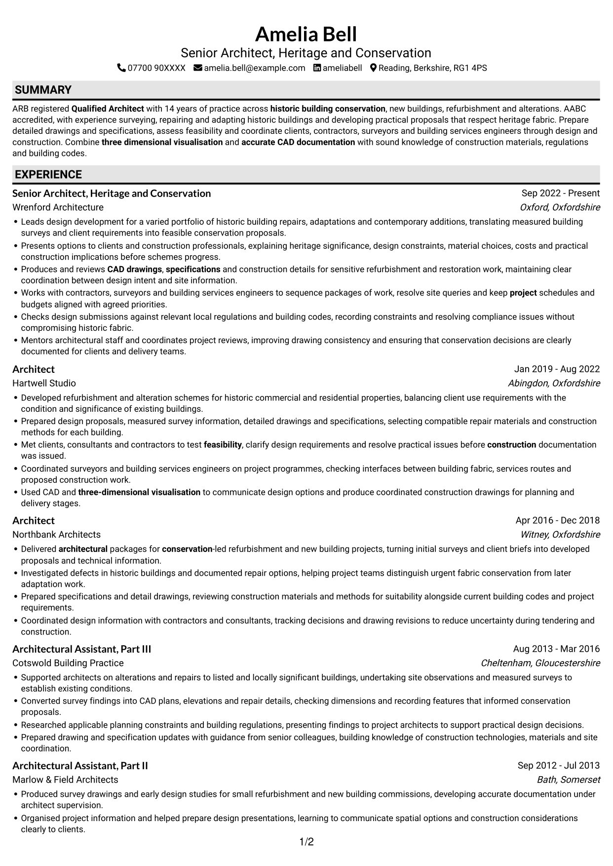 CV example — page 1