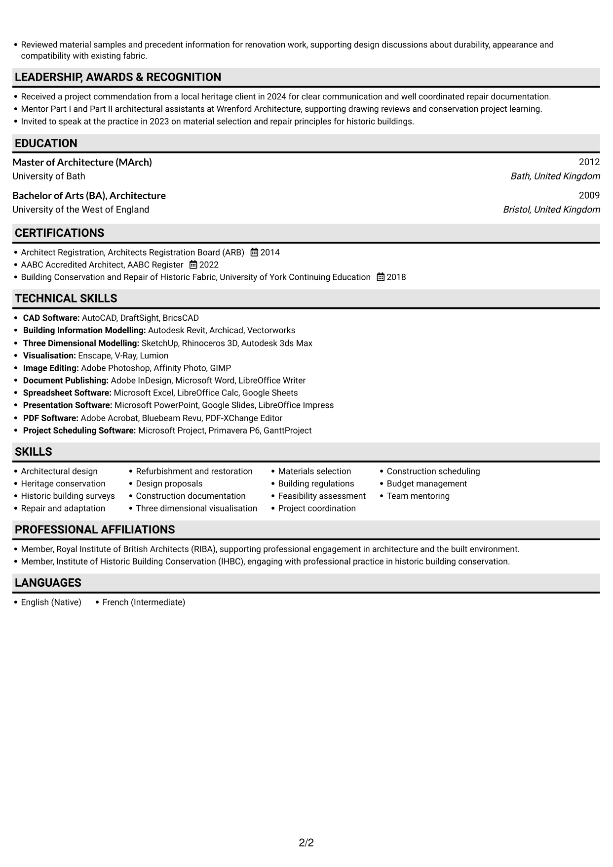 CV example — page 2