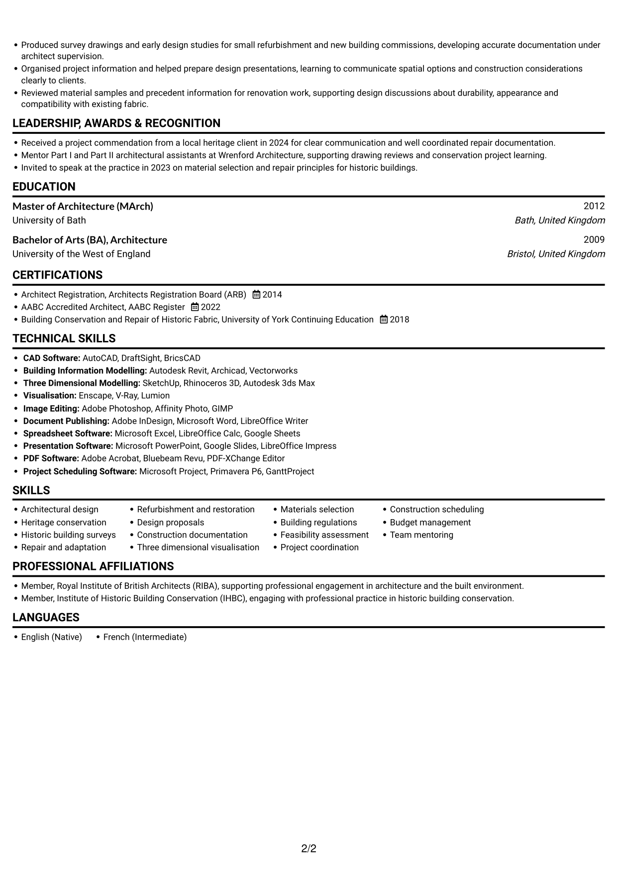 CV example — page 2