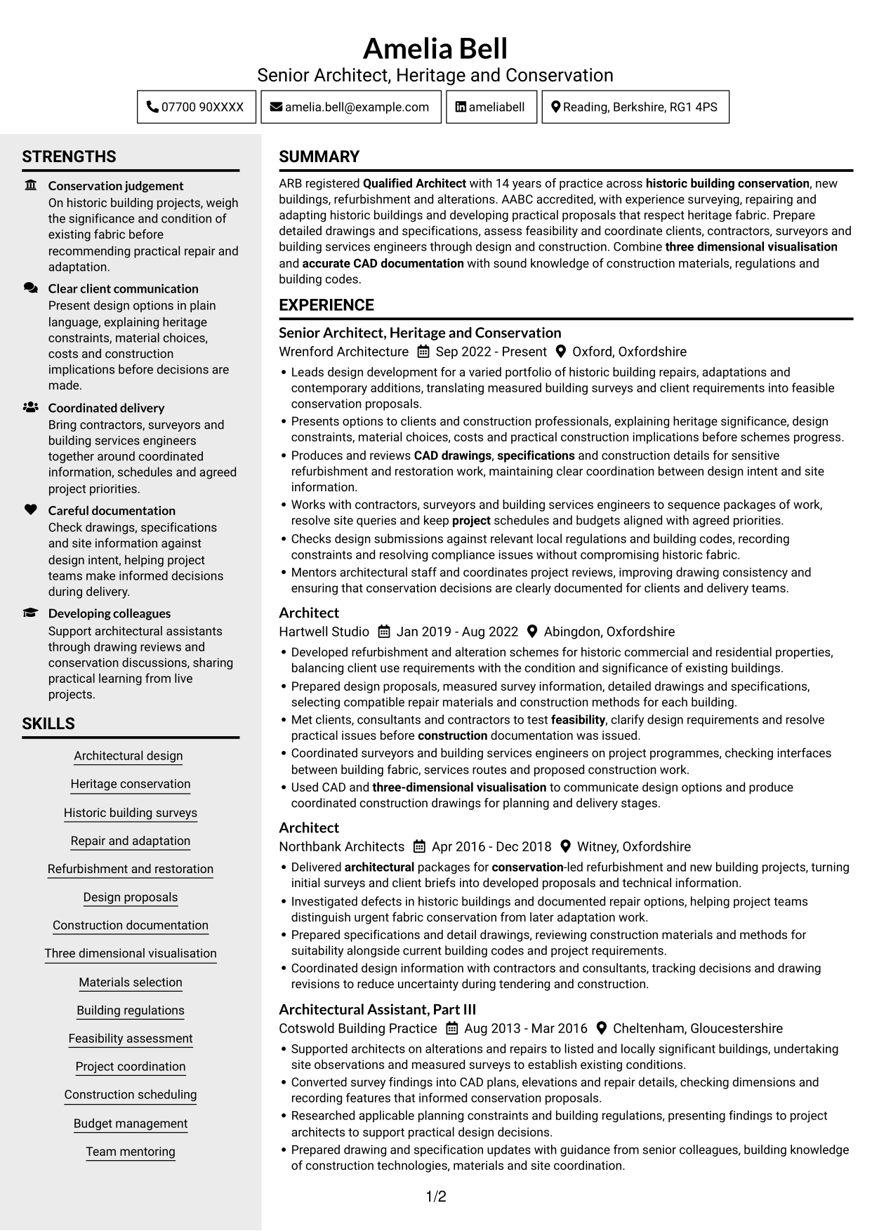 CV example — page 1