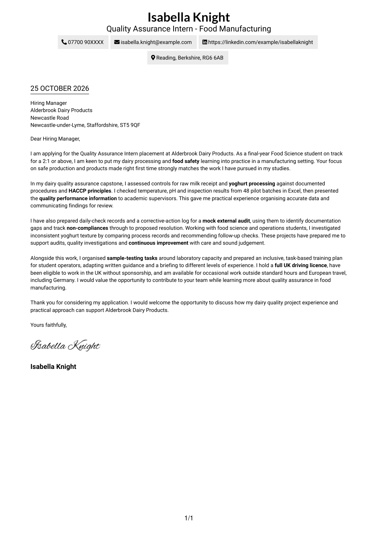 Cover letter example — page 1