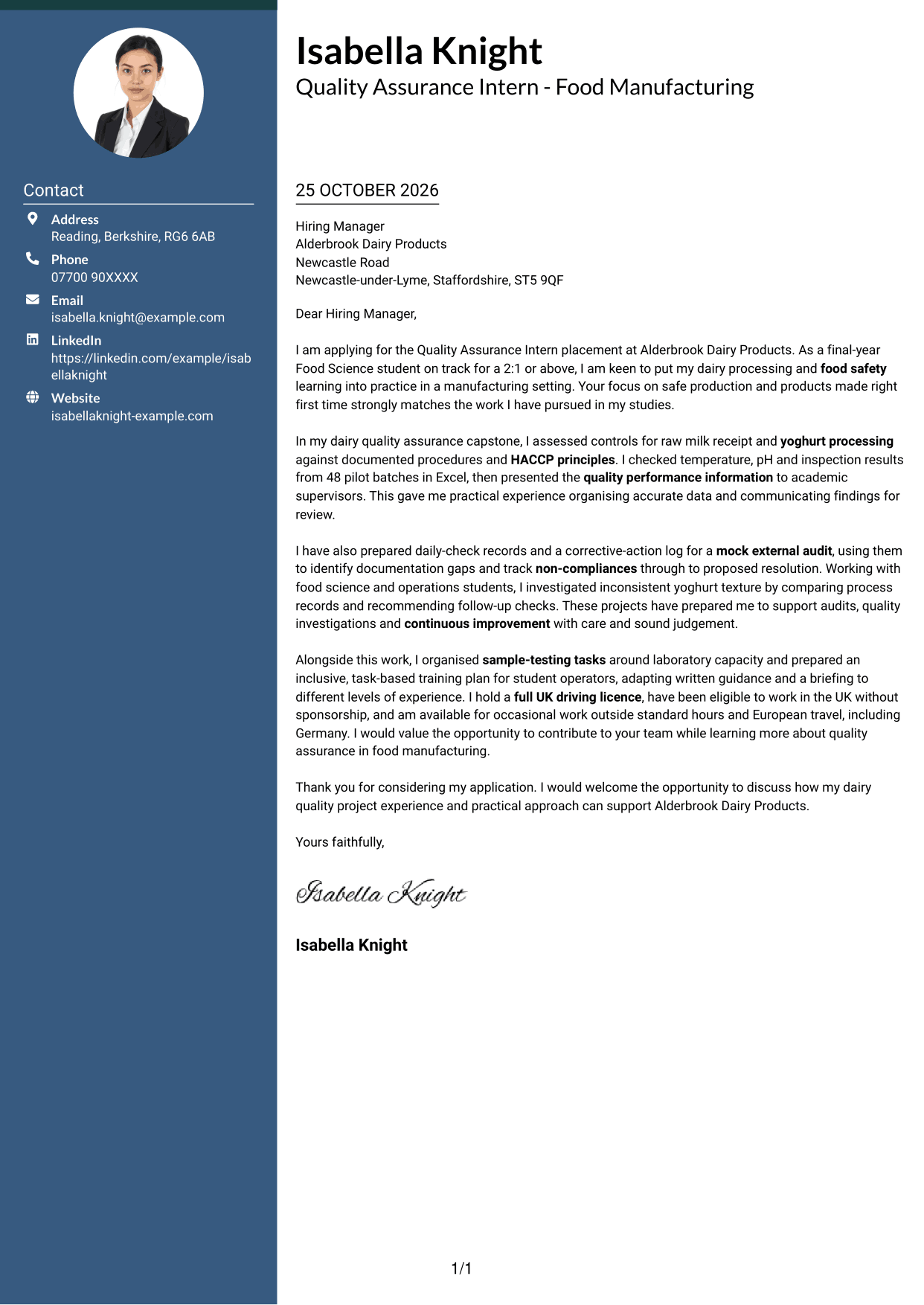 Cover letter example — page 1
