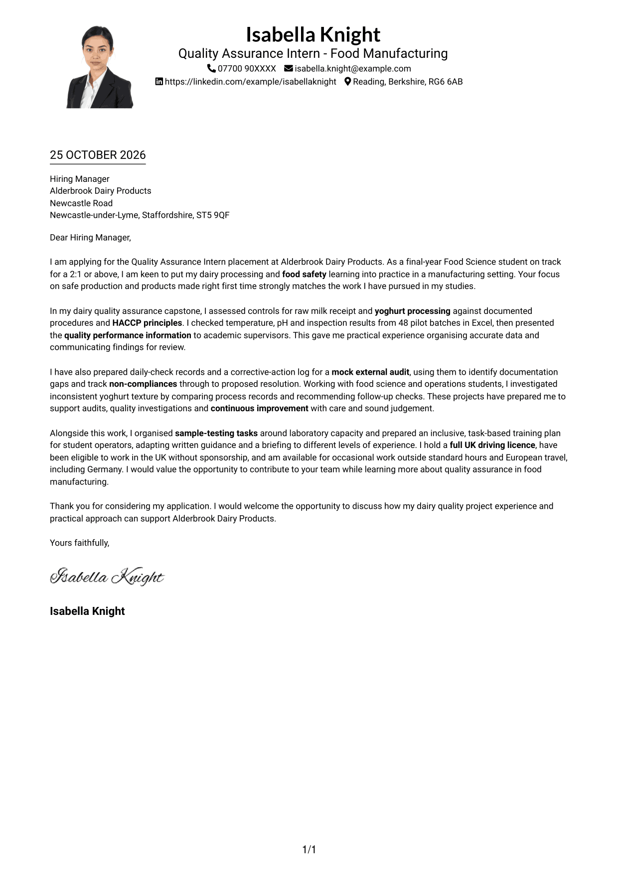 Cover letter example — page 1