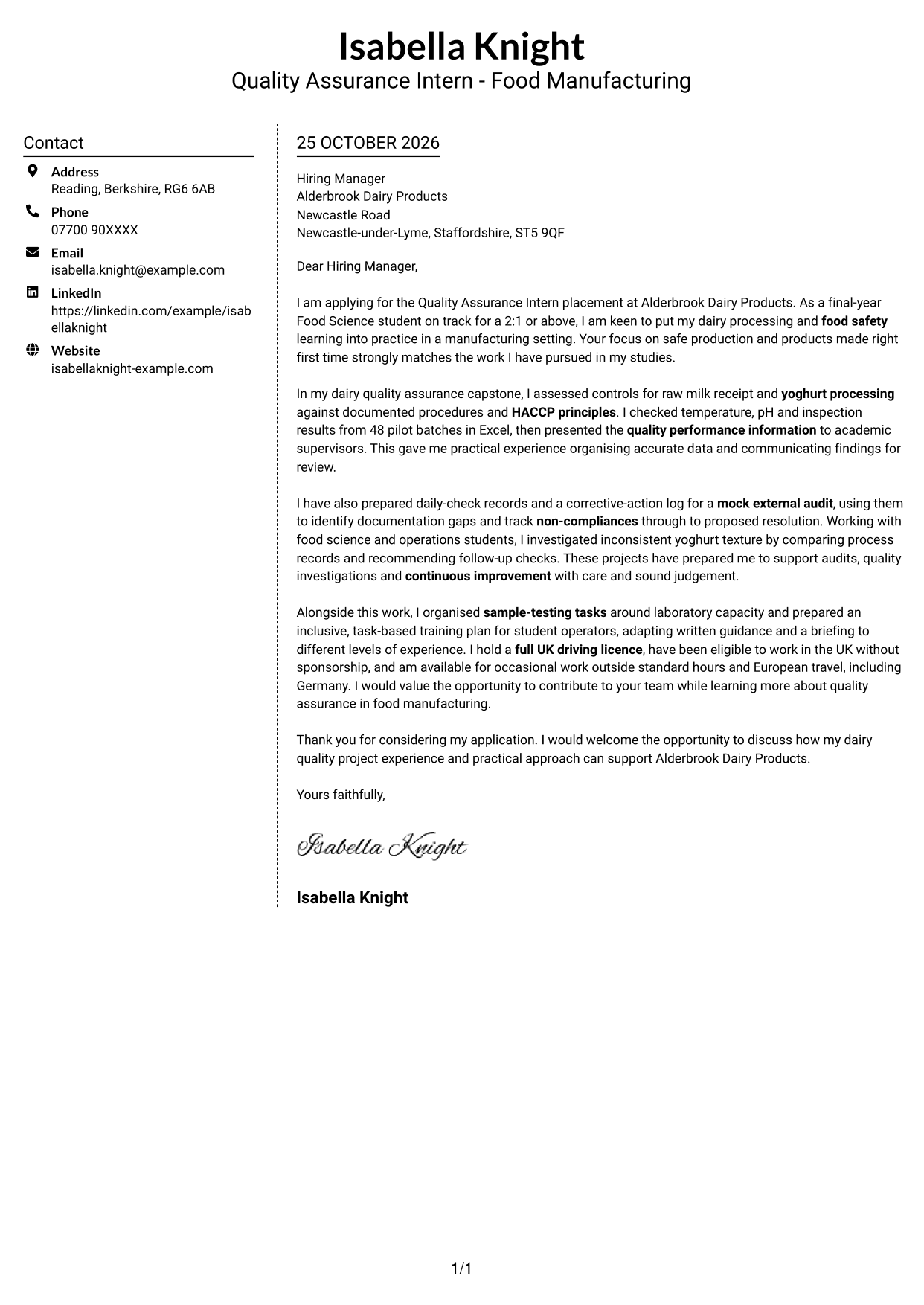 Cover letter example — page 1