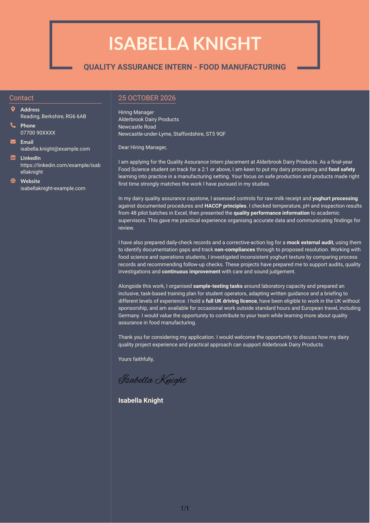 Cover letter example — page 1
