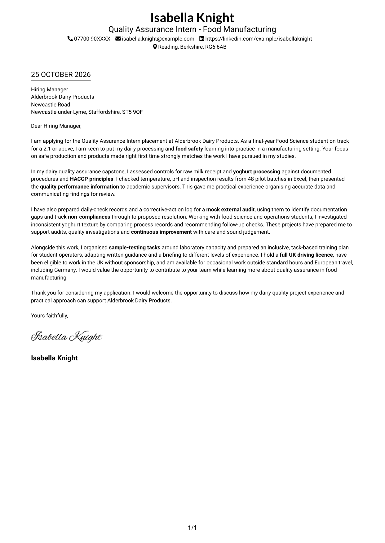 Cover letter example — page 1