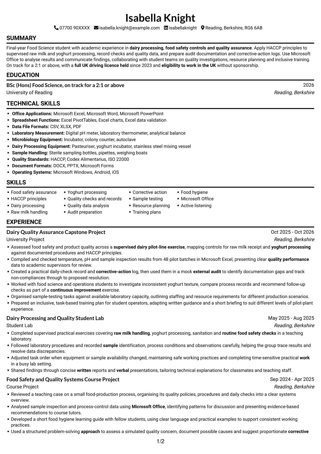 CV example — page 1
