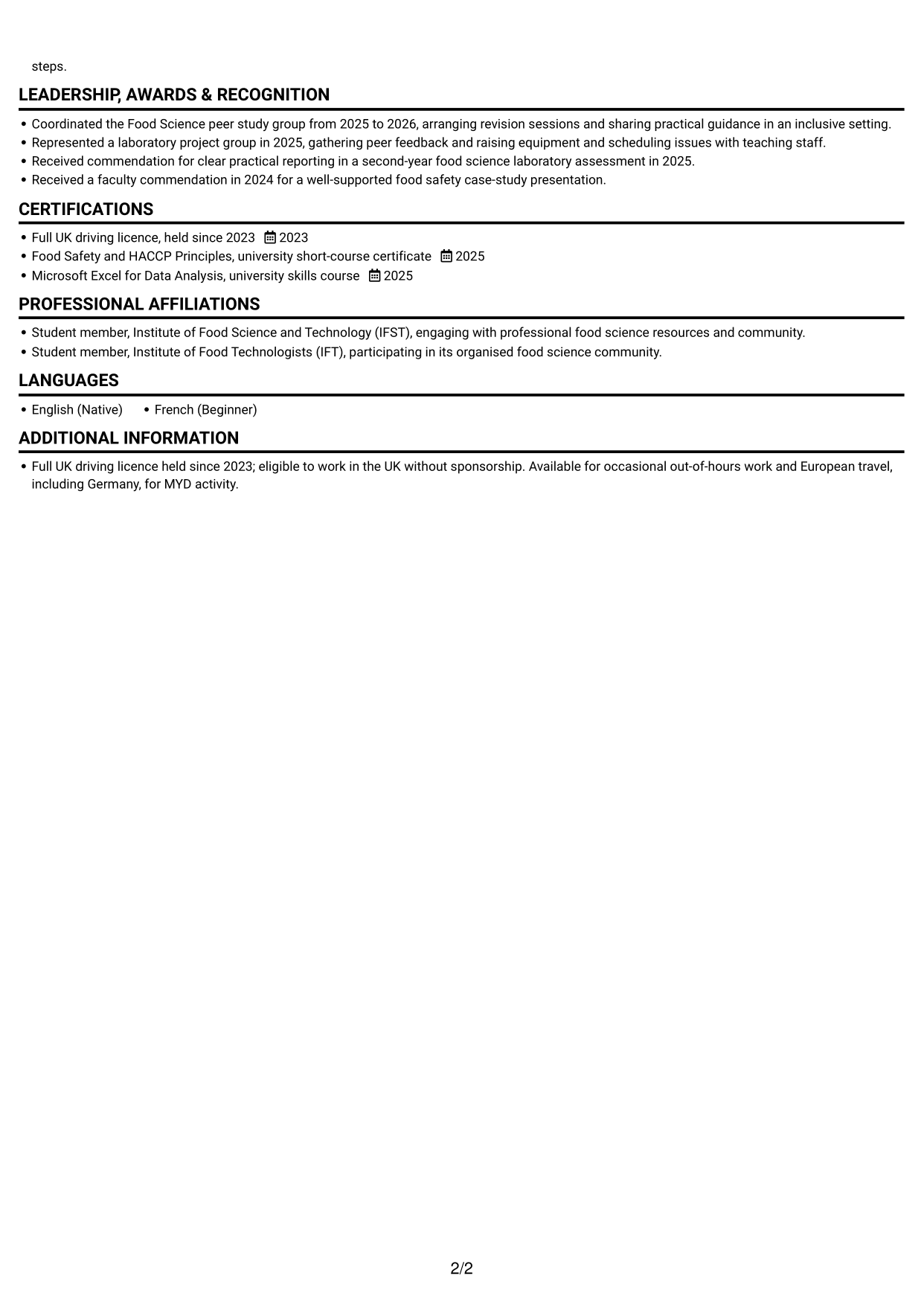 CV example — page 2