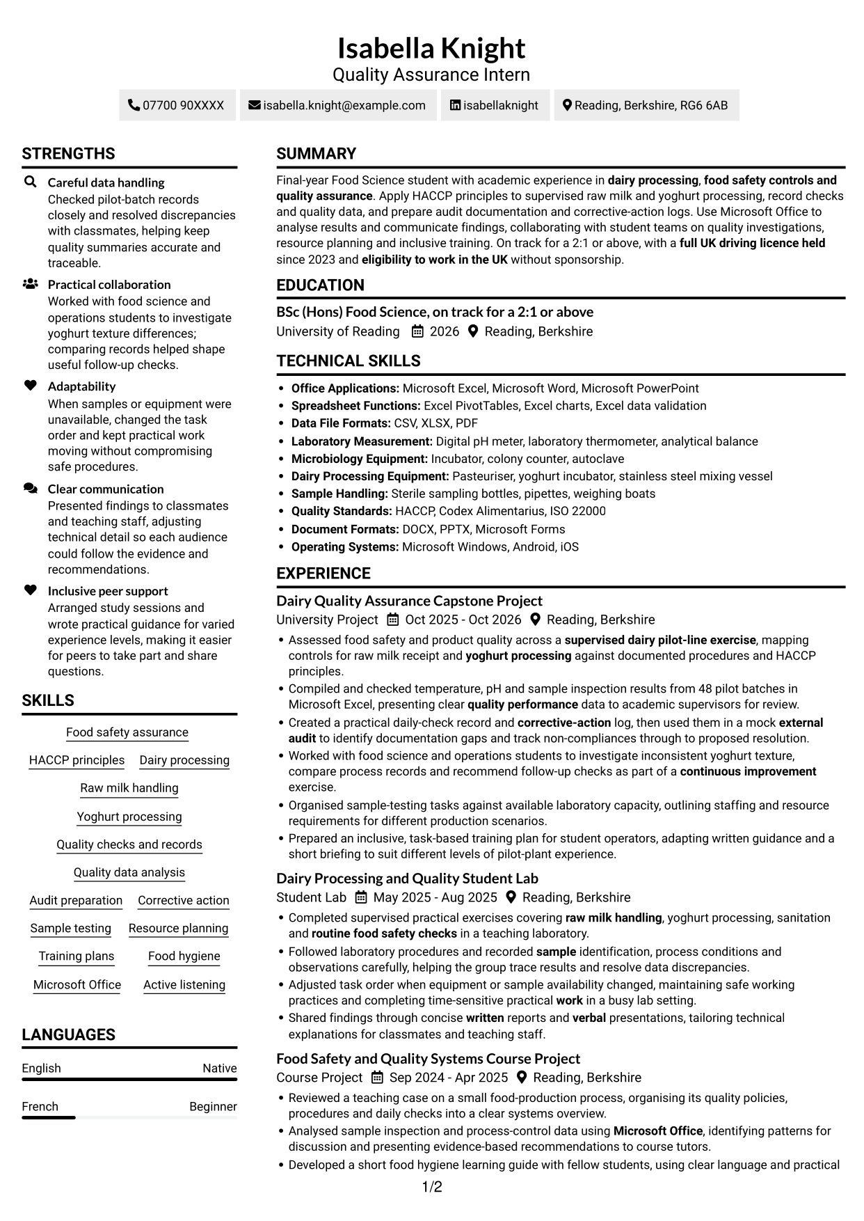 CV example — page 1