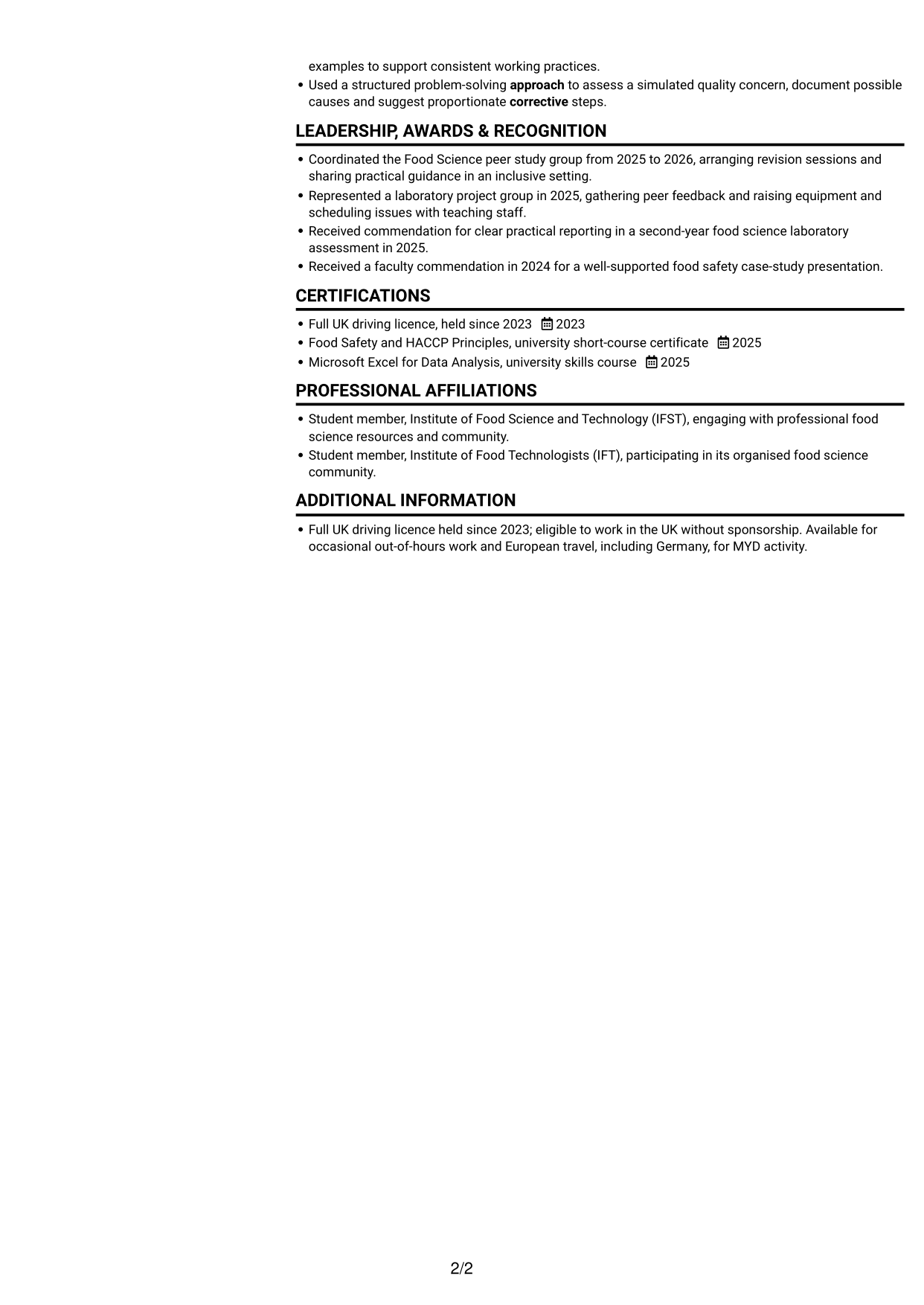 CV example — page 2