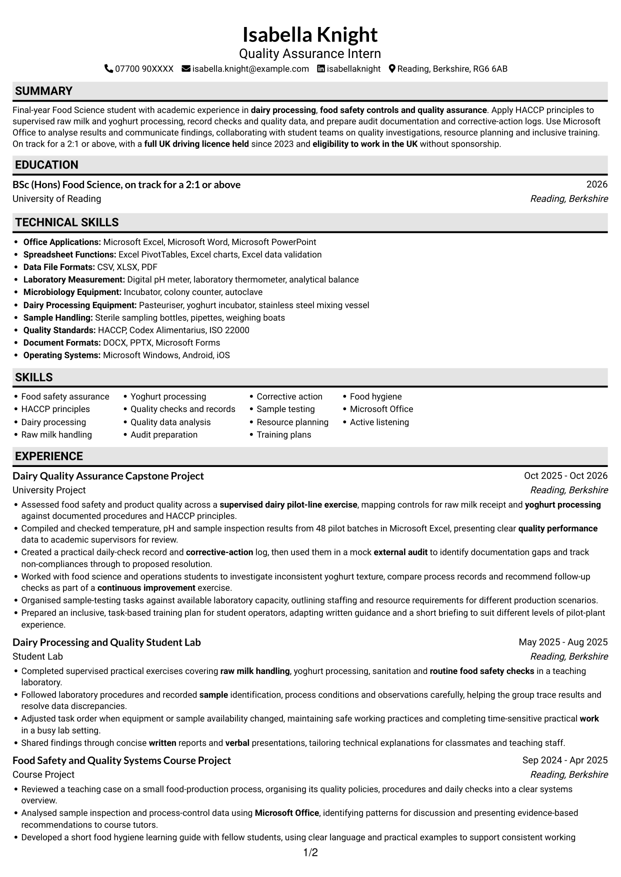 CV example — page 1