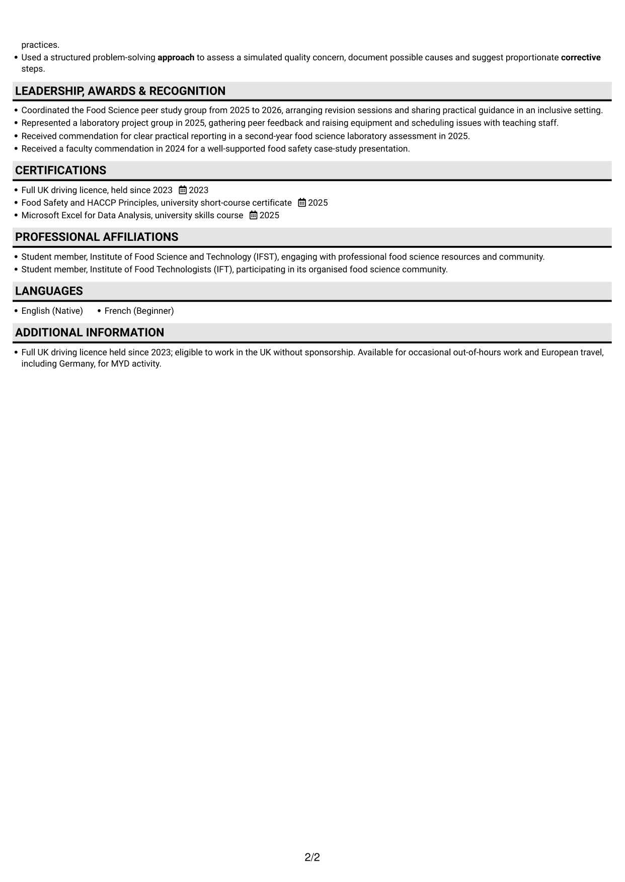 CV example — page 2
