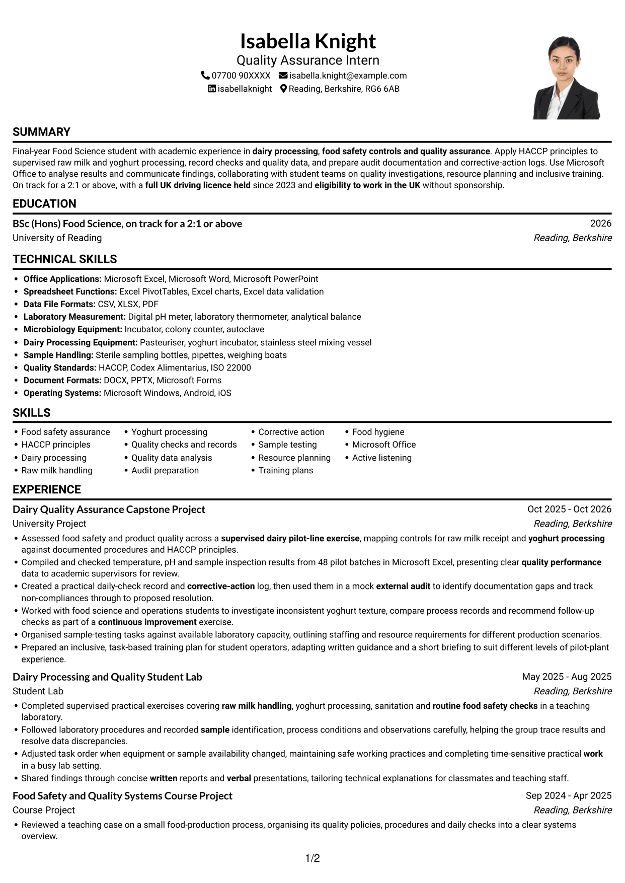 CV example — page 1