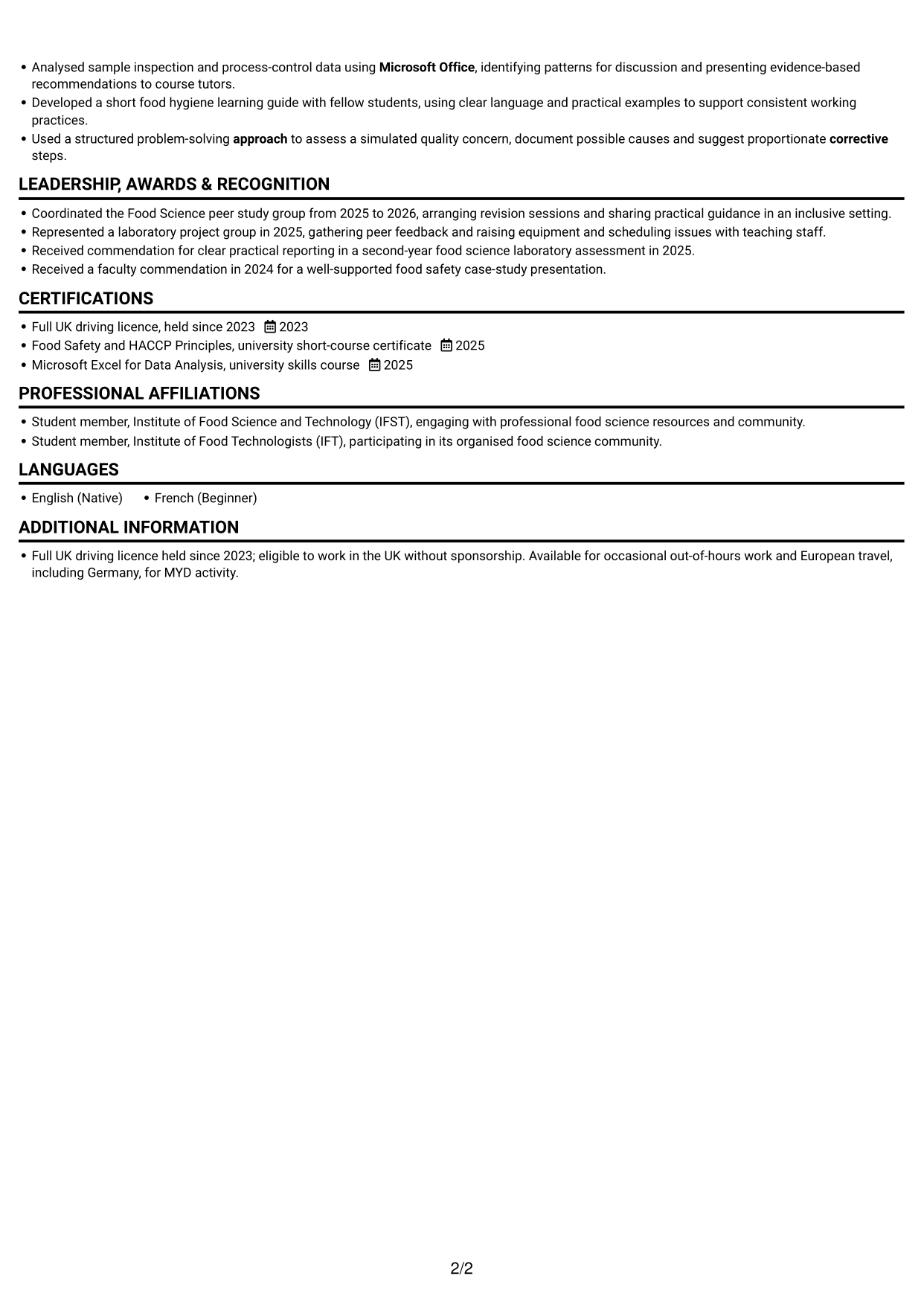 CV example — page 2