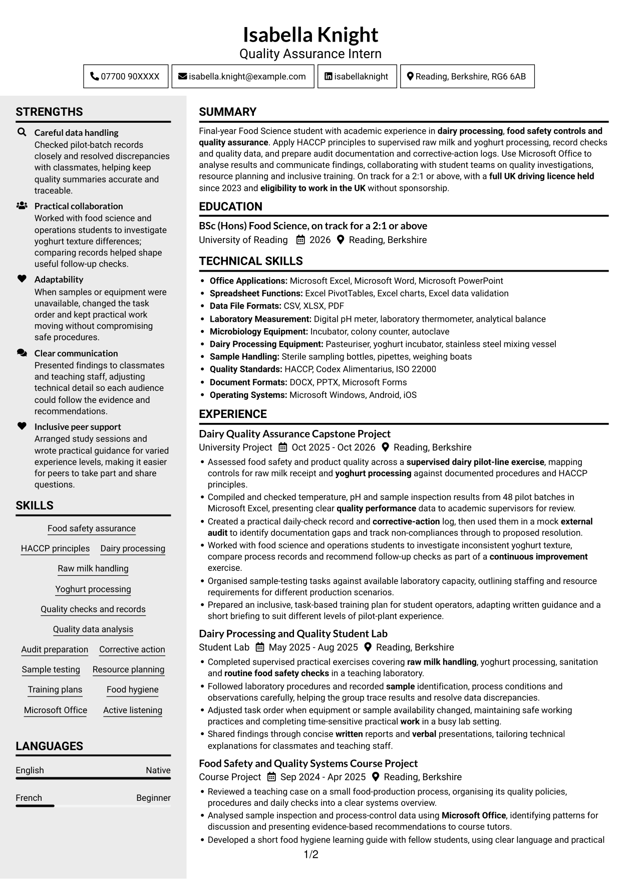 CV example — page 1