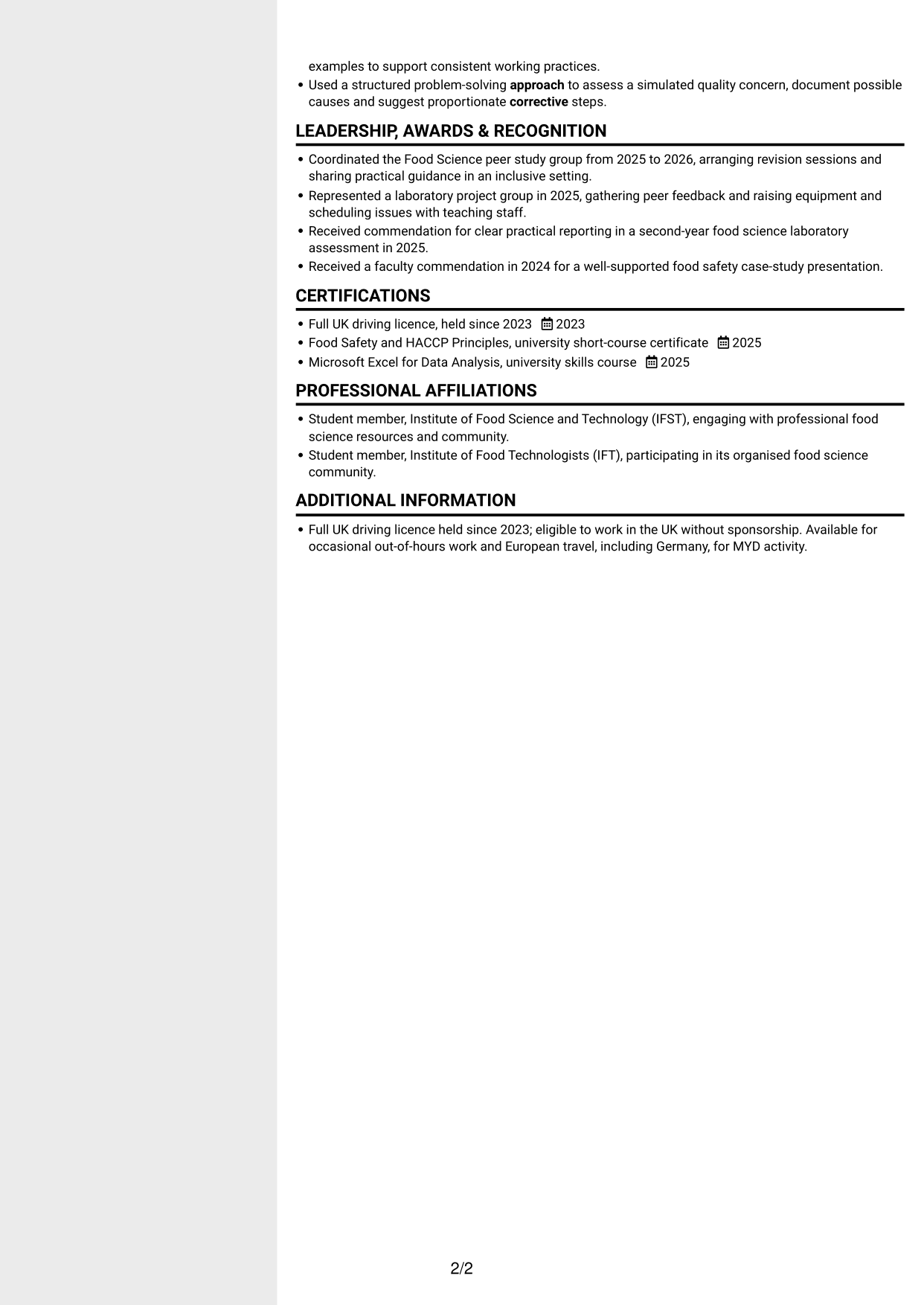 CV example — page 2