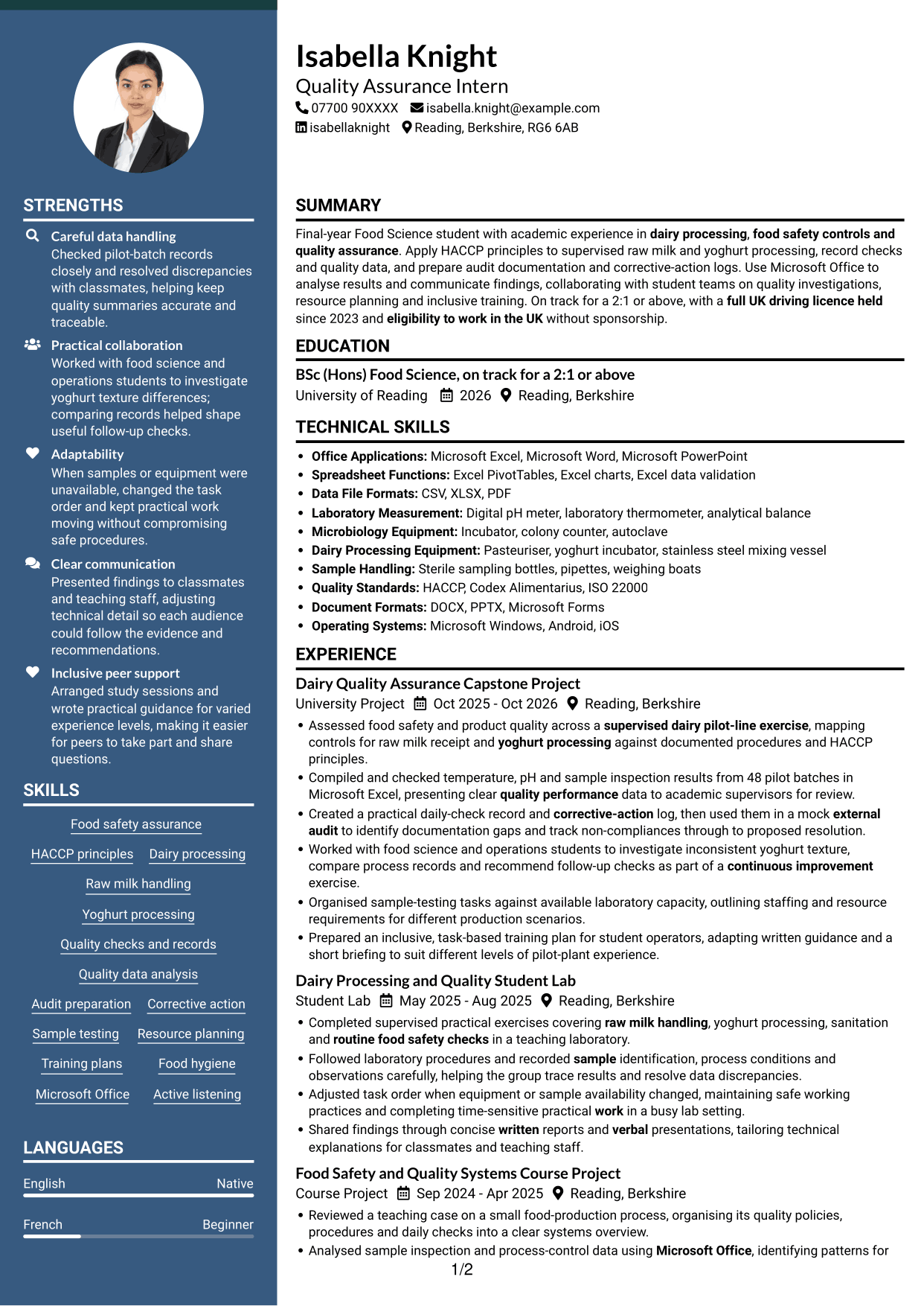 CV example — page 1